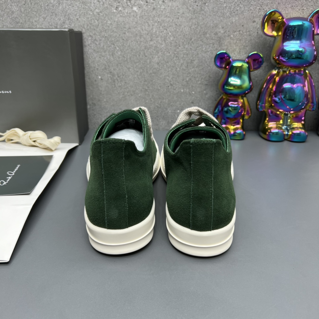 Rick Owens Minimalist Leather Low-Top Sneakers Green
