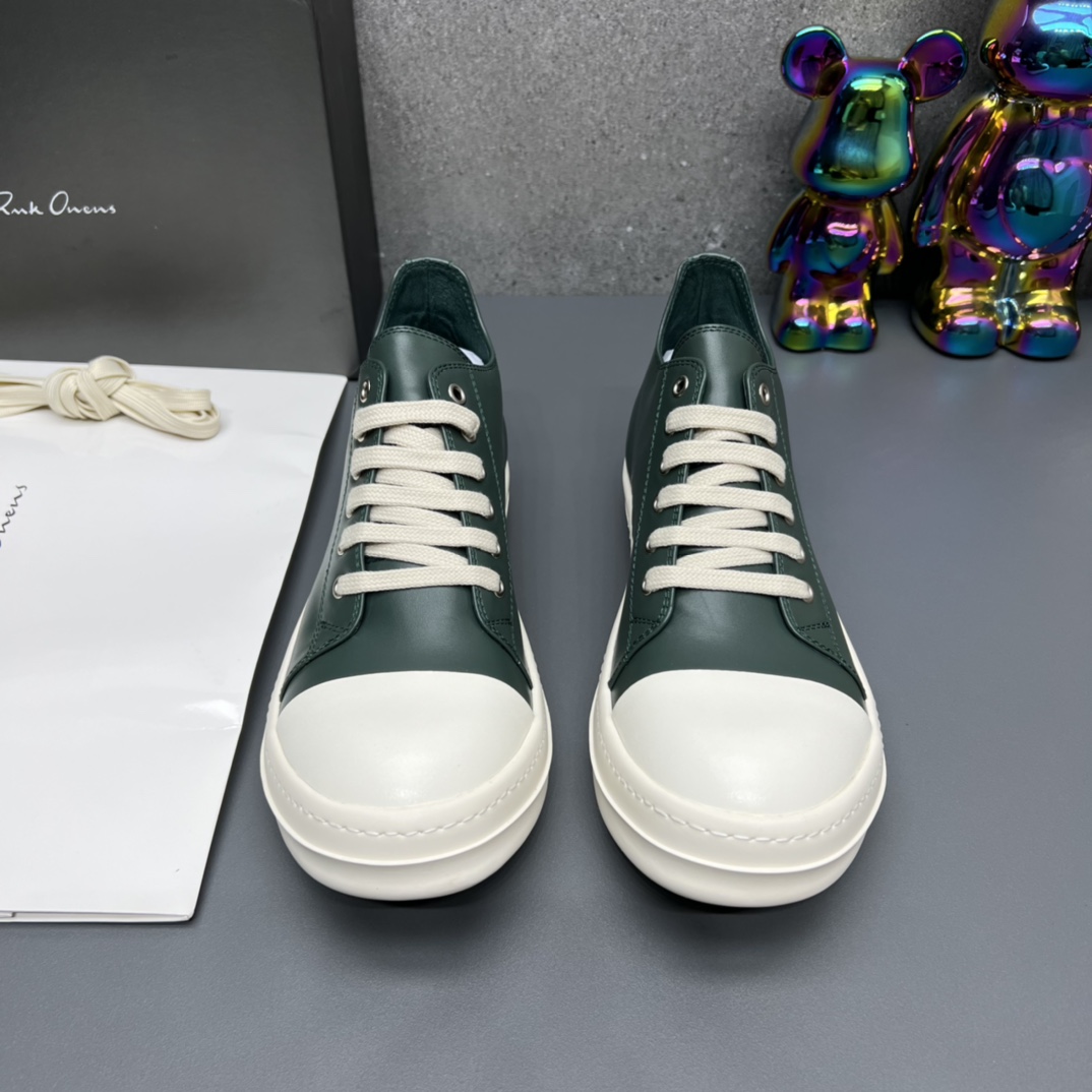 Rick Owens Leather Low-Top Sneakers Green