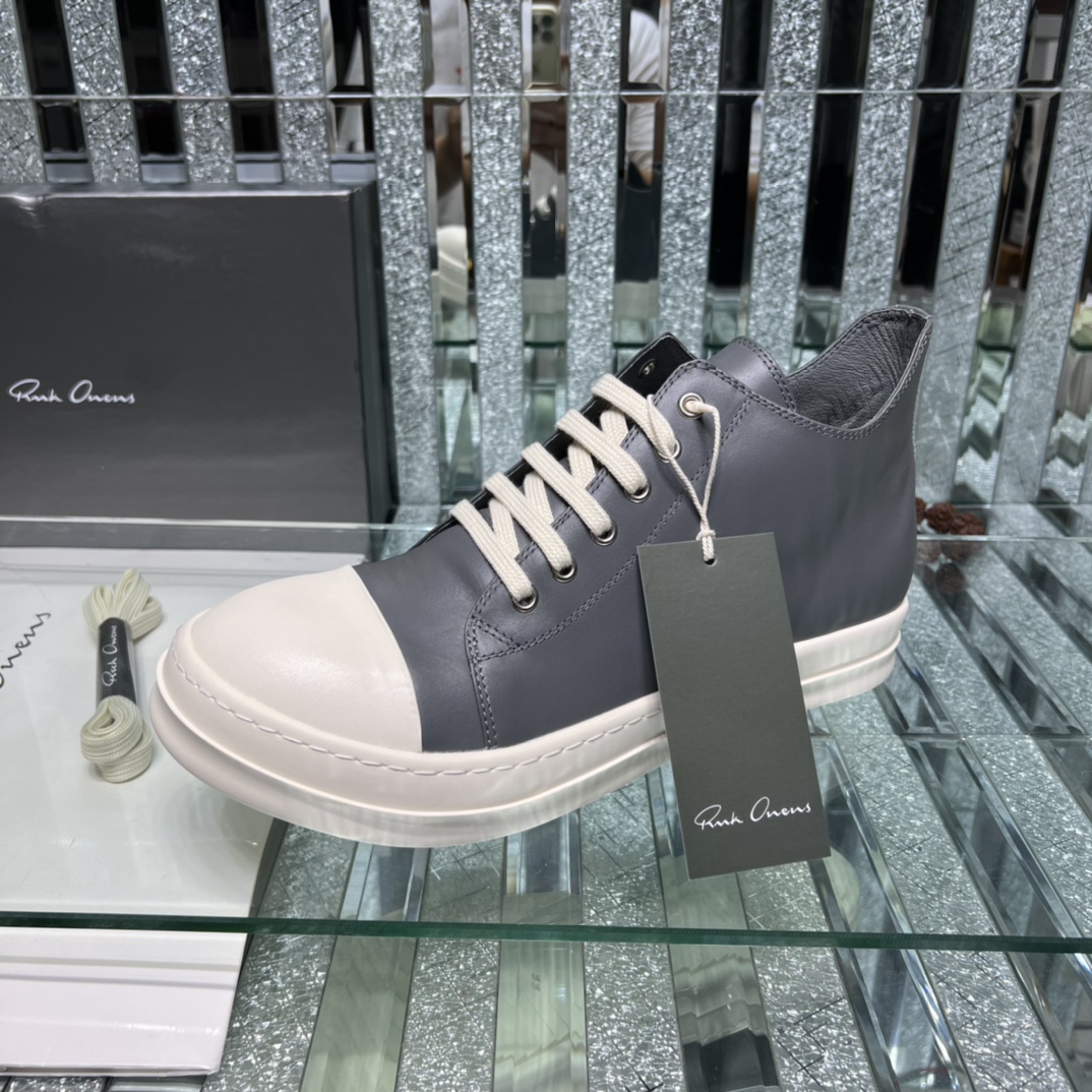 Rick Owens Leather High-Top Sneakers Grey