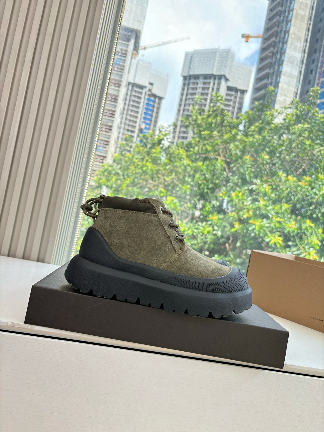 UGG Suede Wool-Lined Platform Boots Olive