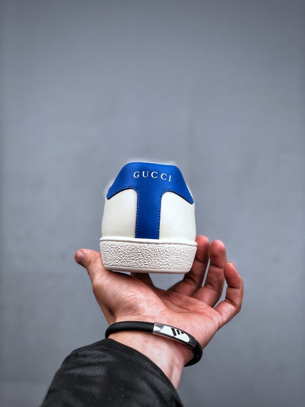 Gucci Ace Low-Top Leather Sneakers White/Blue