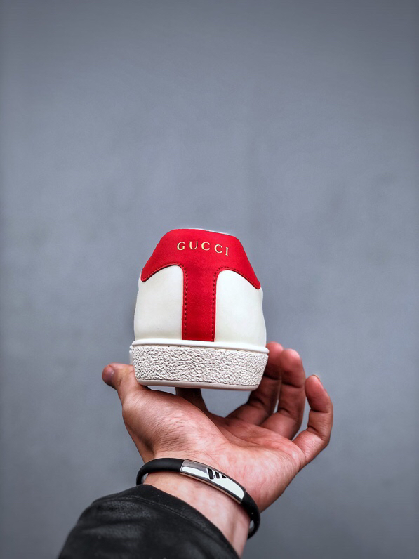Gucci Ace Web Stripe Leather Sneakers Beige
