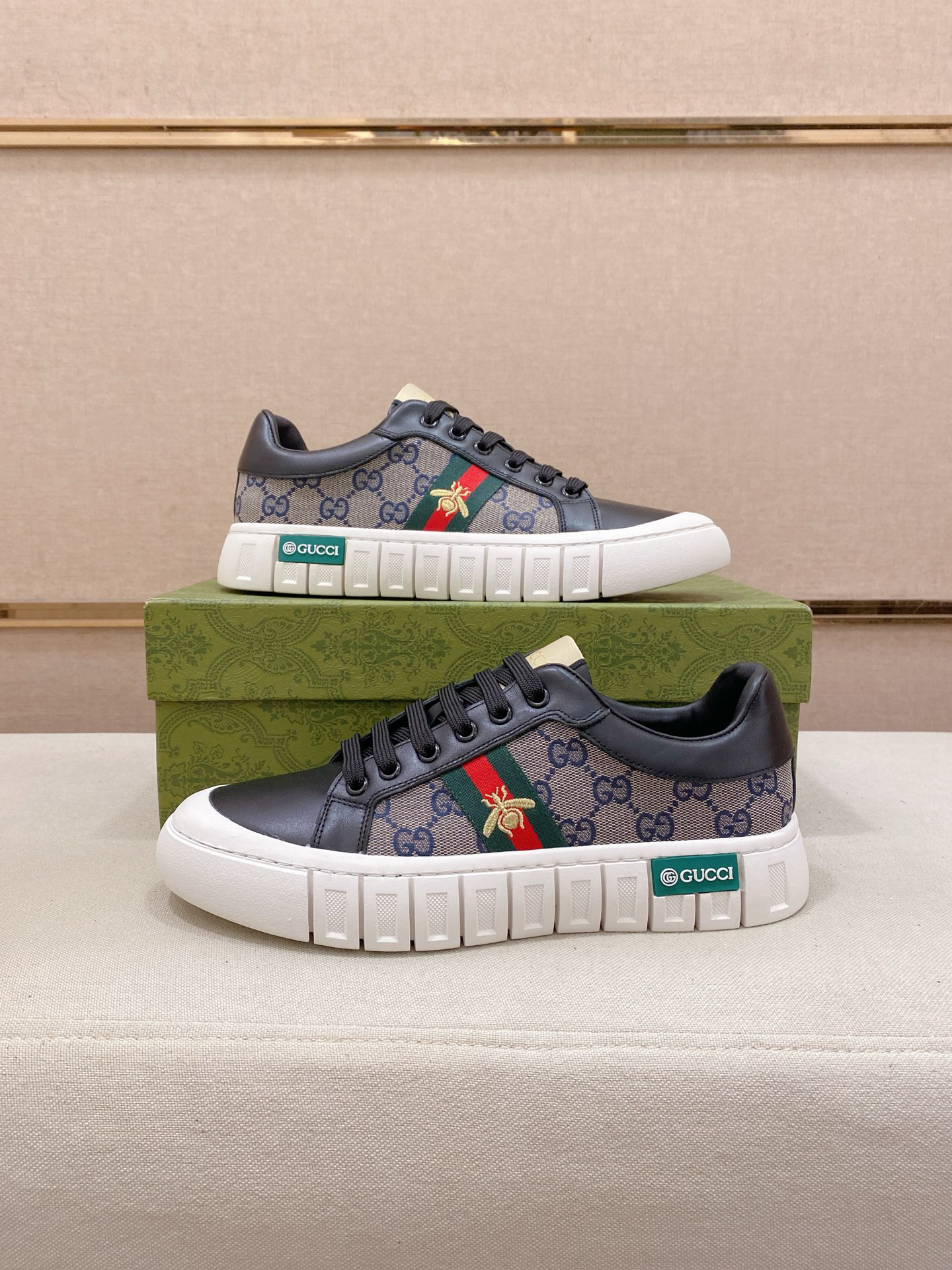 Gucci GG Web Bee Low-Top Sneakers Black
