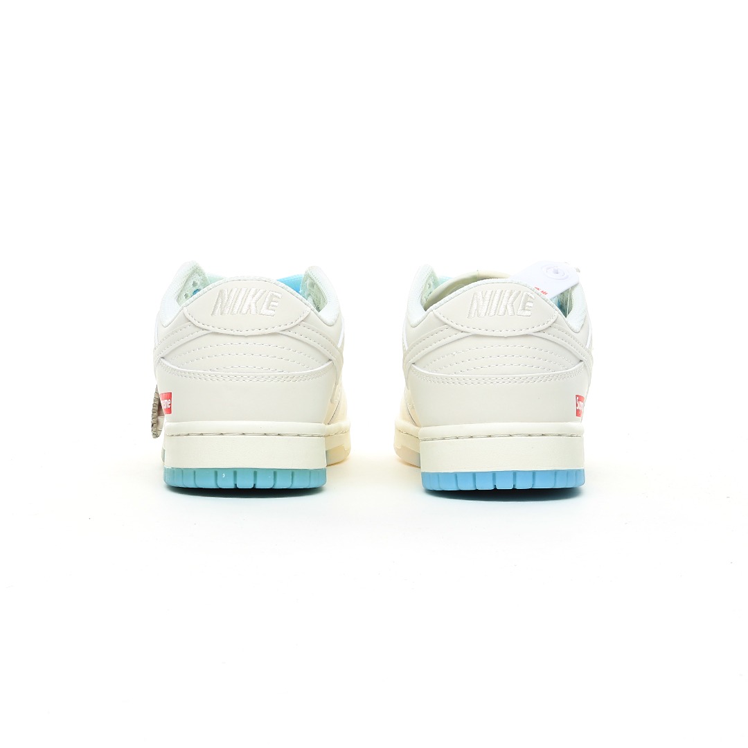 Nike SB Dunk Low Supreme Collab White Blue Sneakers, White/Blue