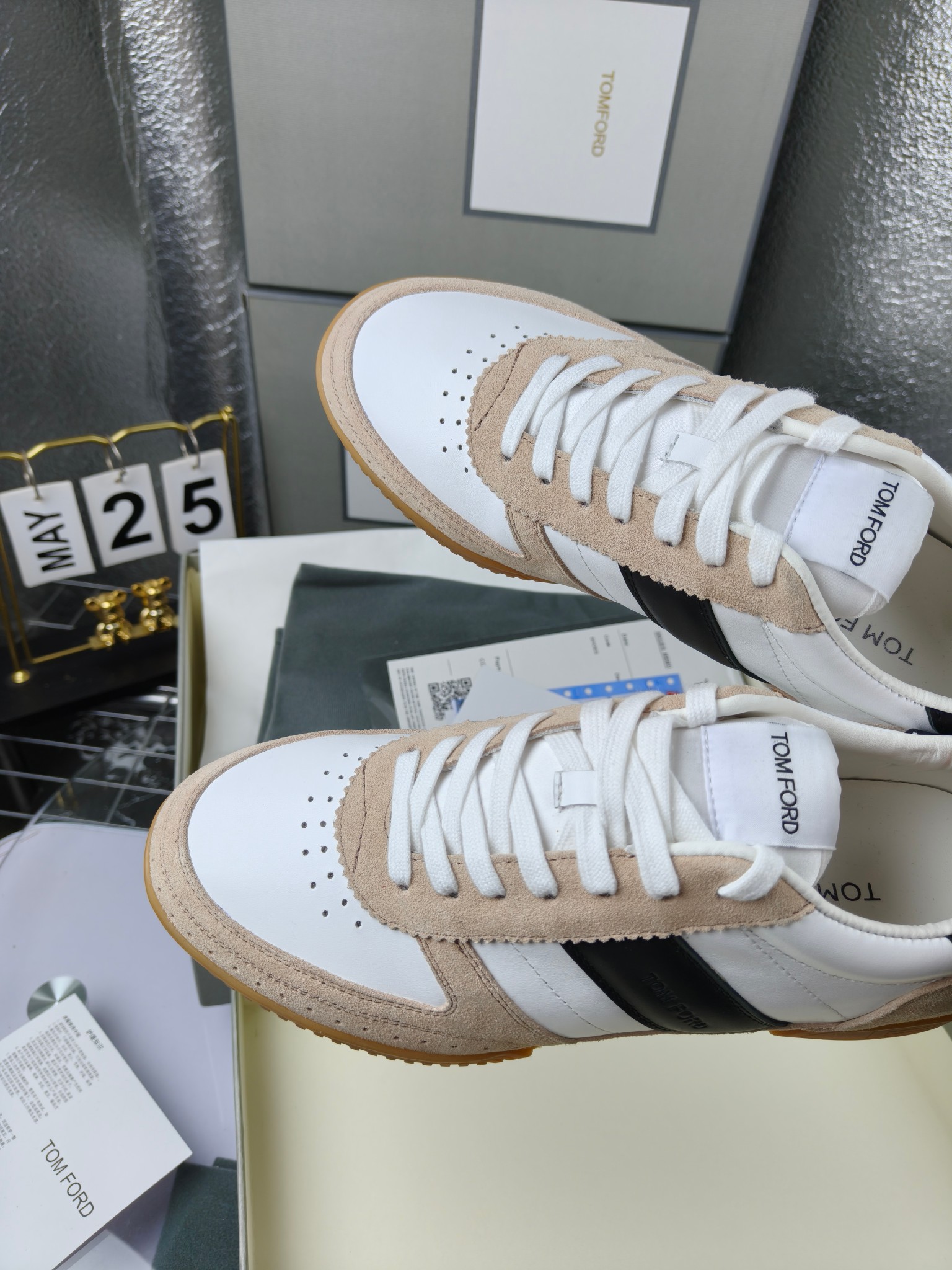 Tom Ford Couple Low-Top Sneakers White Beige Black