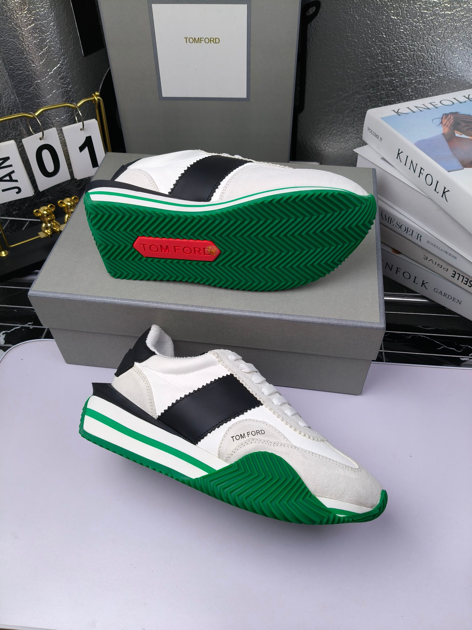 Tom Ford Retro Platform Sneakers White/Black/Green