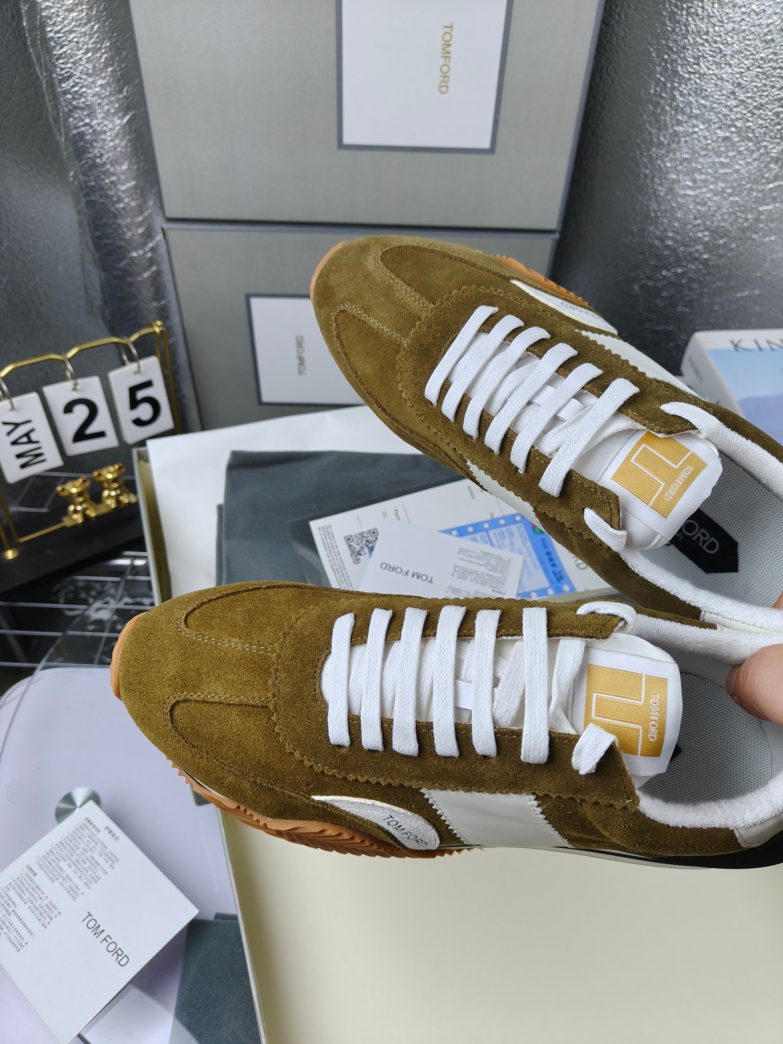 Tom Ford Retro Suede Sneakers Olive
