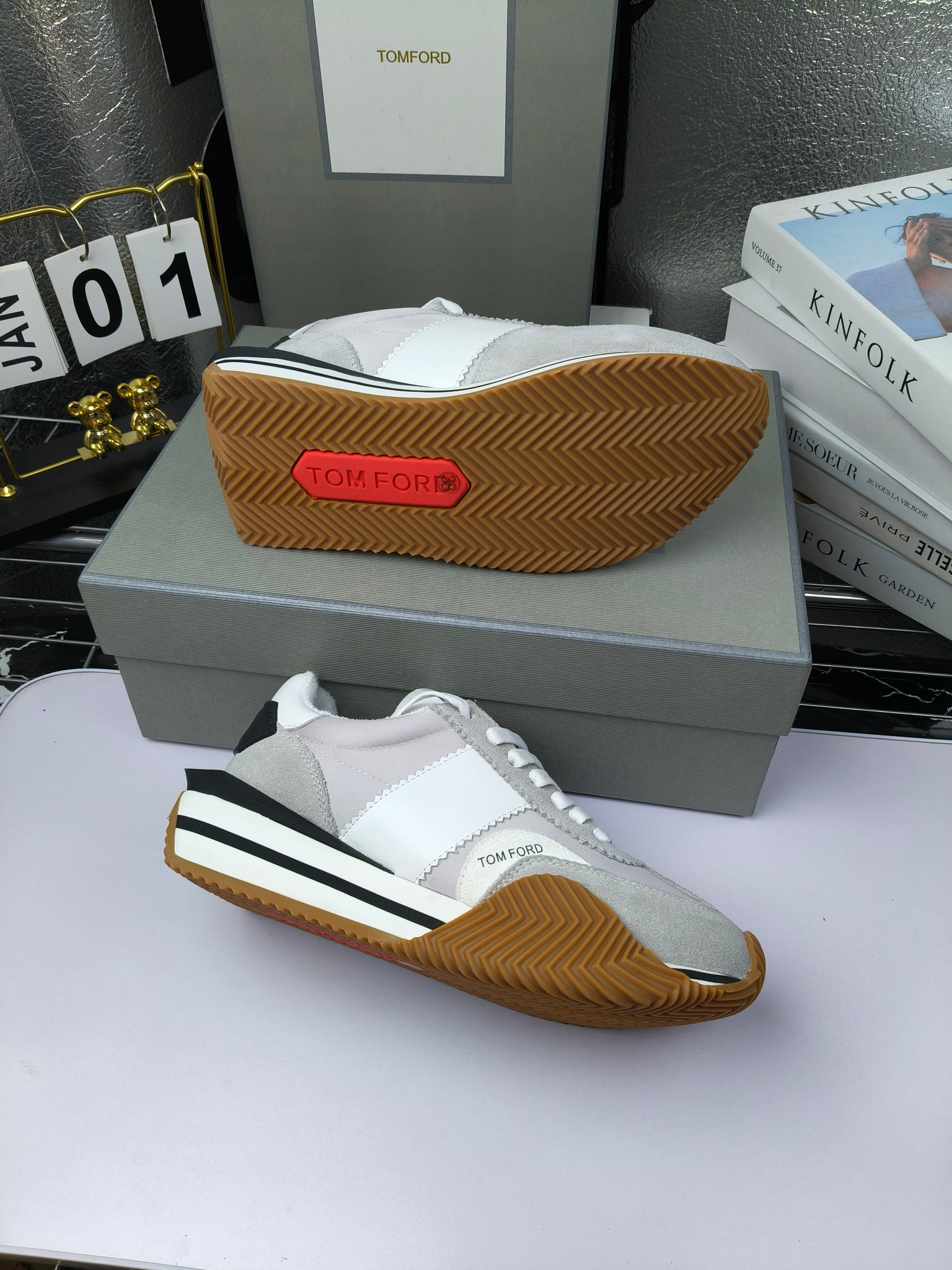 Tom Ford Retro Platform Sneakers Grey/White