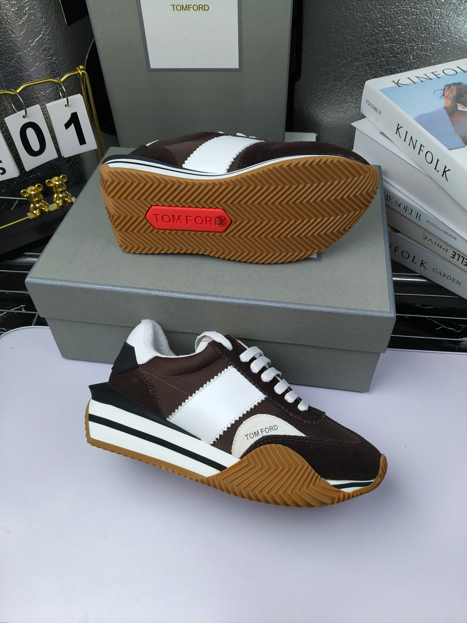 Tom Ford Retro Lift Sneakers Brown/White
