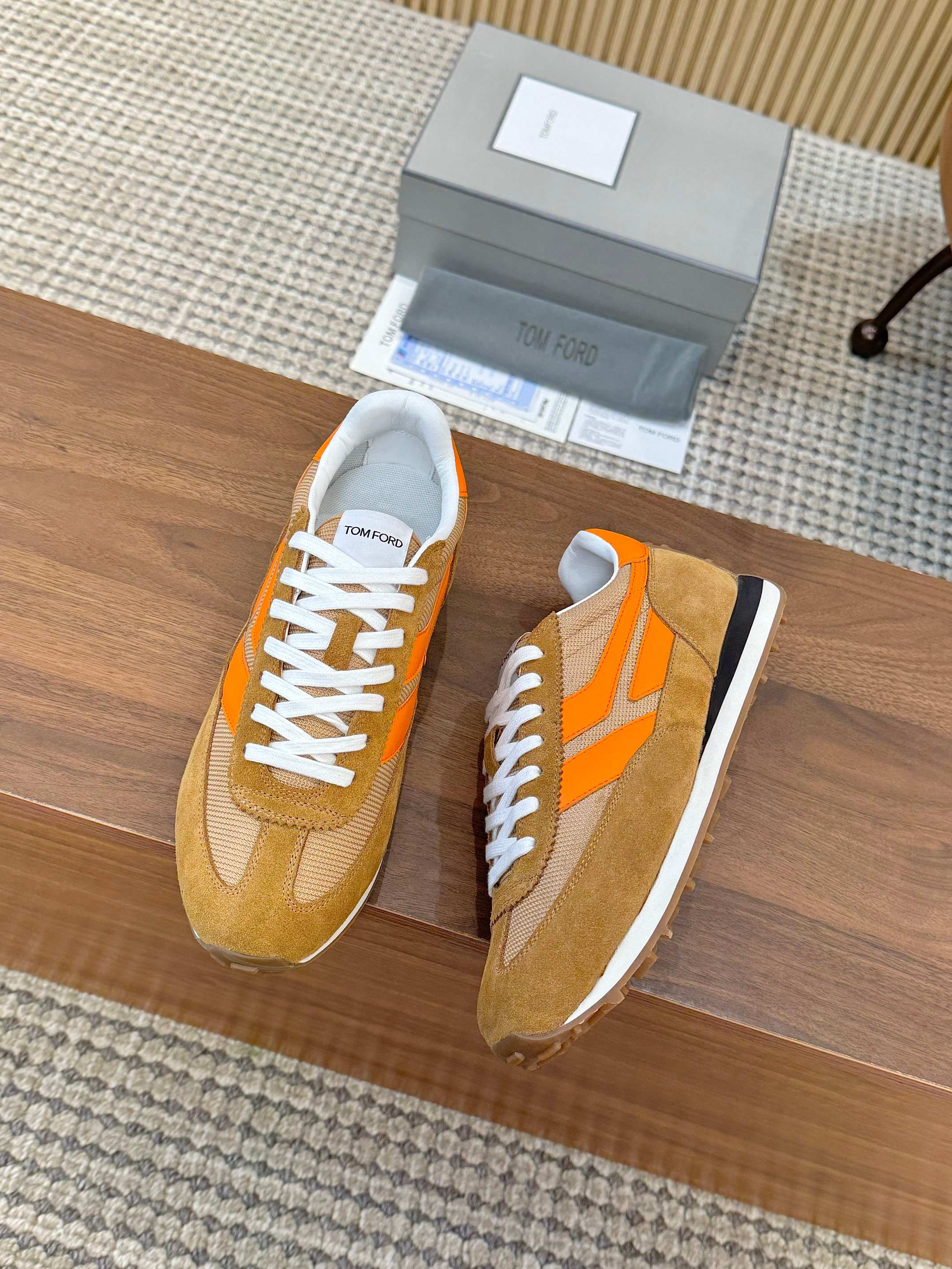 Tom Ford Retro Low-Top Sneakers Tan/Orange