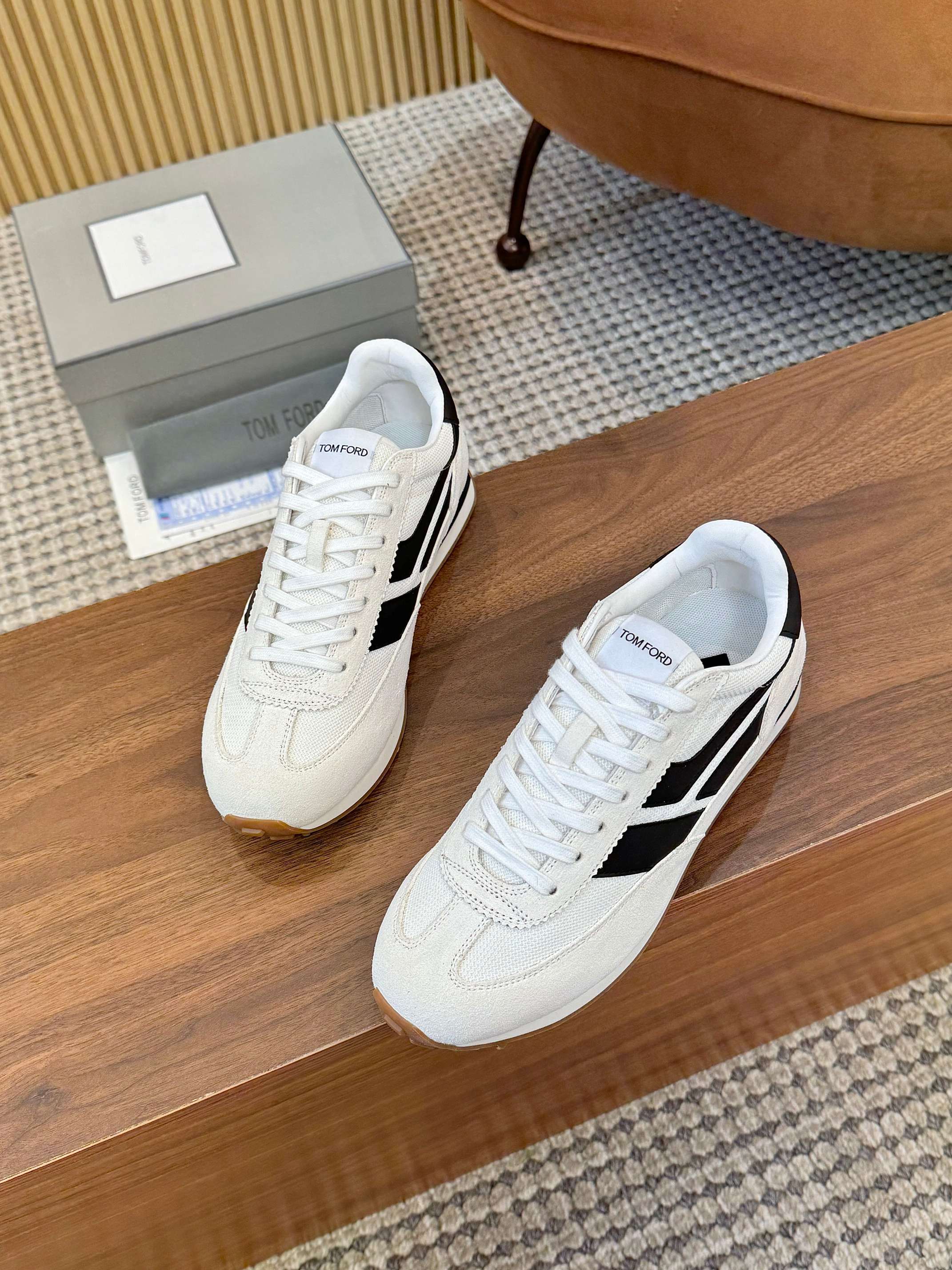 Tom Ford Retro Low-Top Sneakers White/Black