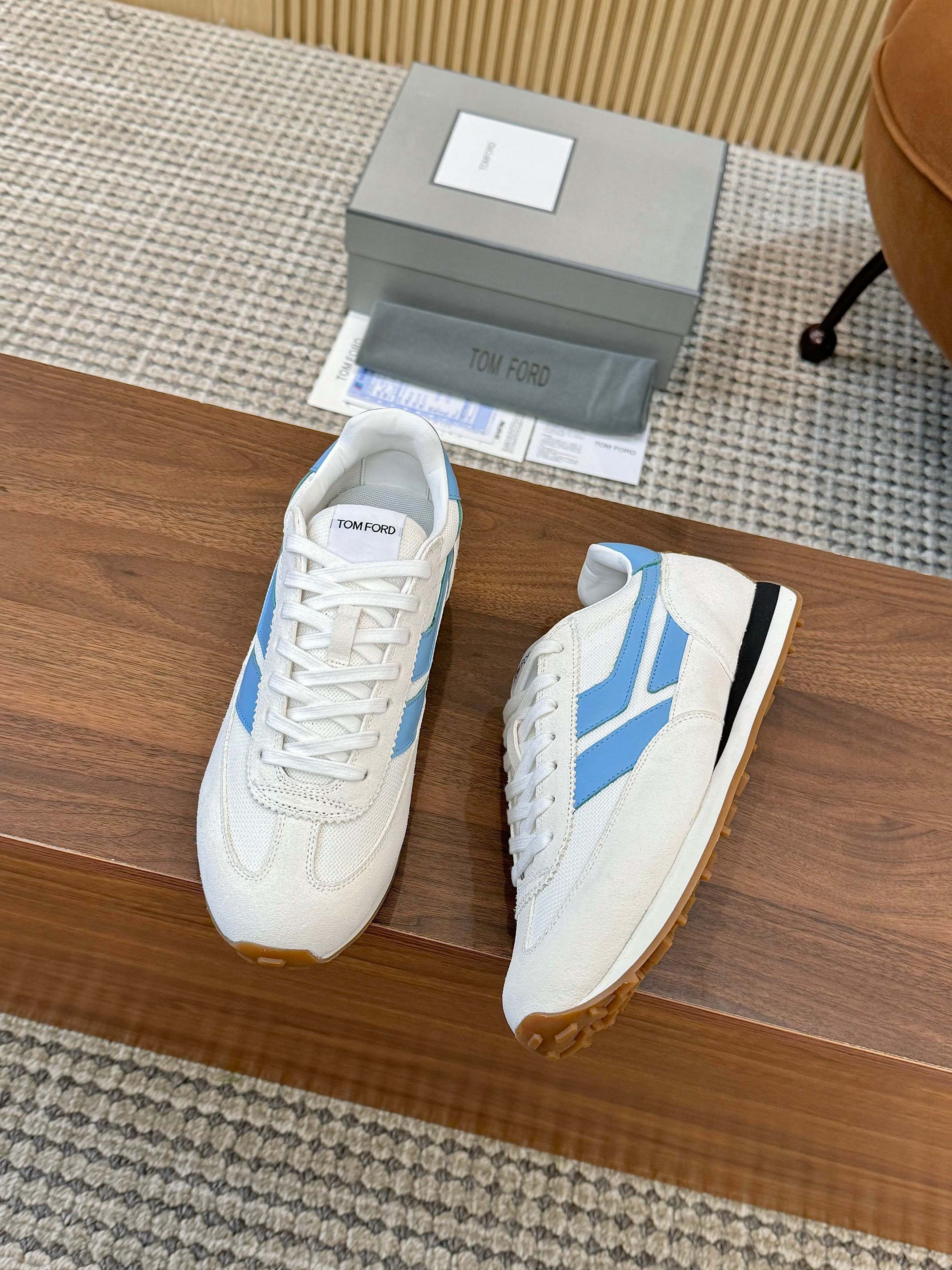 Tom Ford Retro Low-Top Sneakers White/Blue