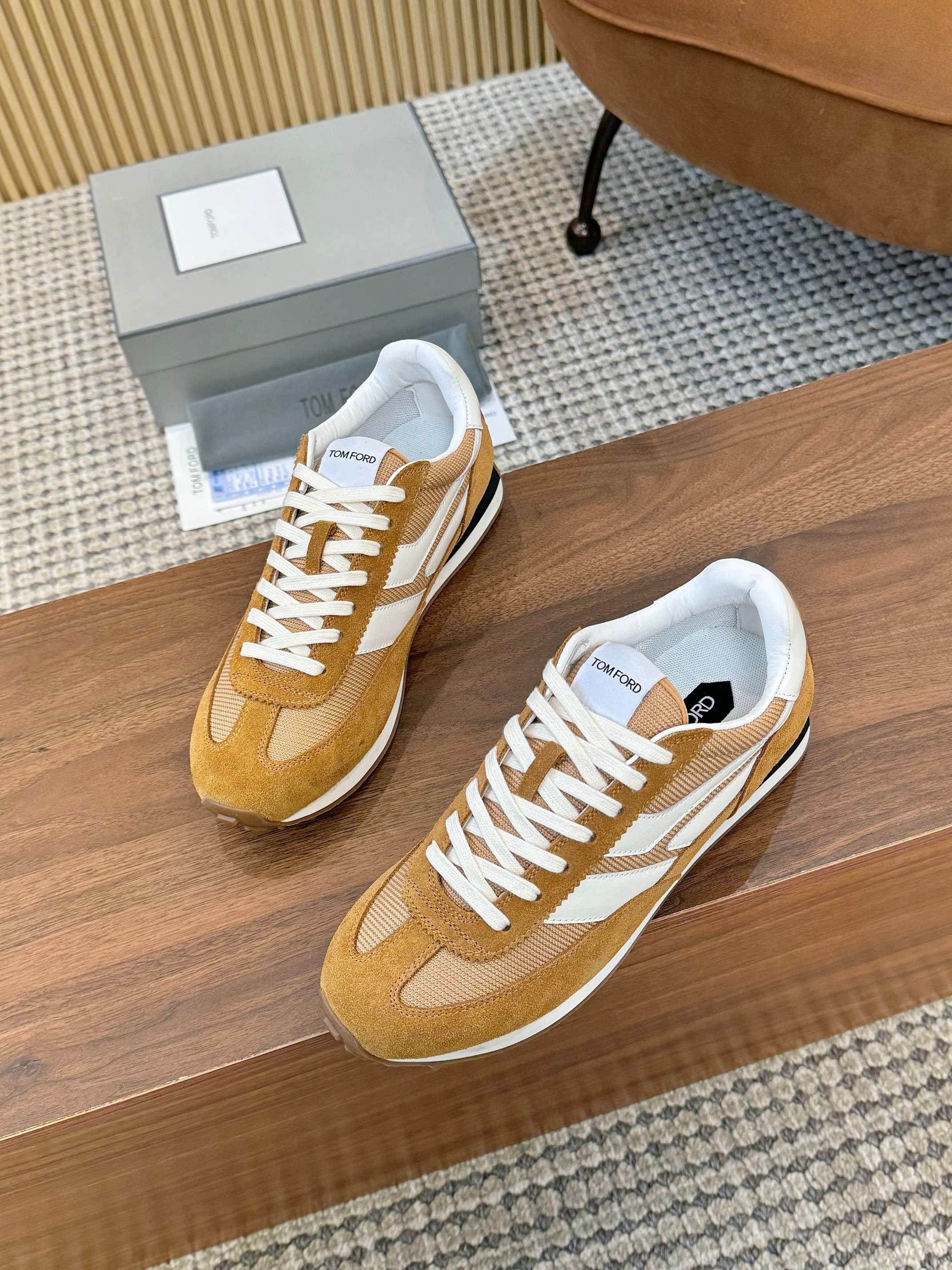 Tom Ford Retro Low-Top Sneakers Tan