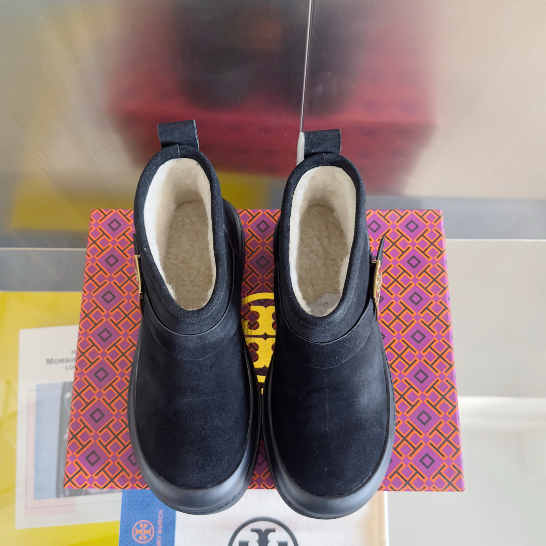 Tory Burch Mellow Shearling Platform Snow Boots Black