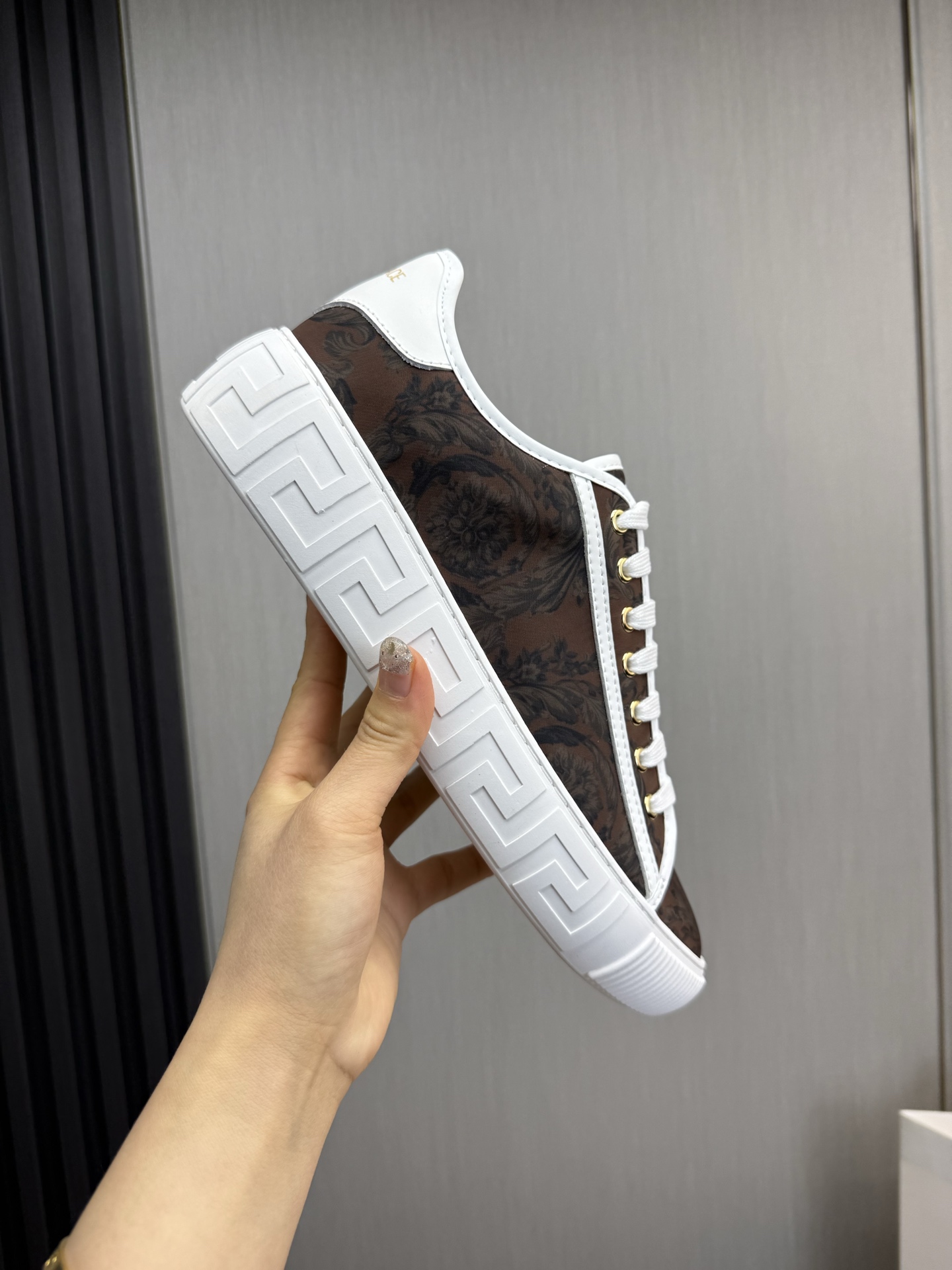 Versace Baroque Leather Sneakers Brown