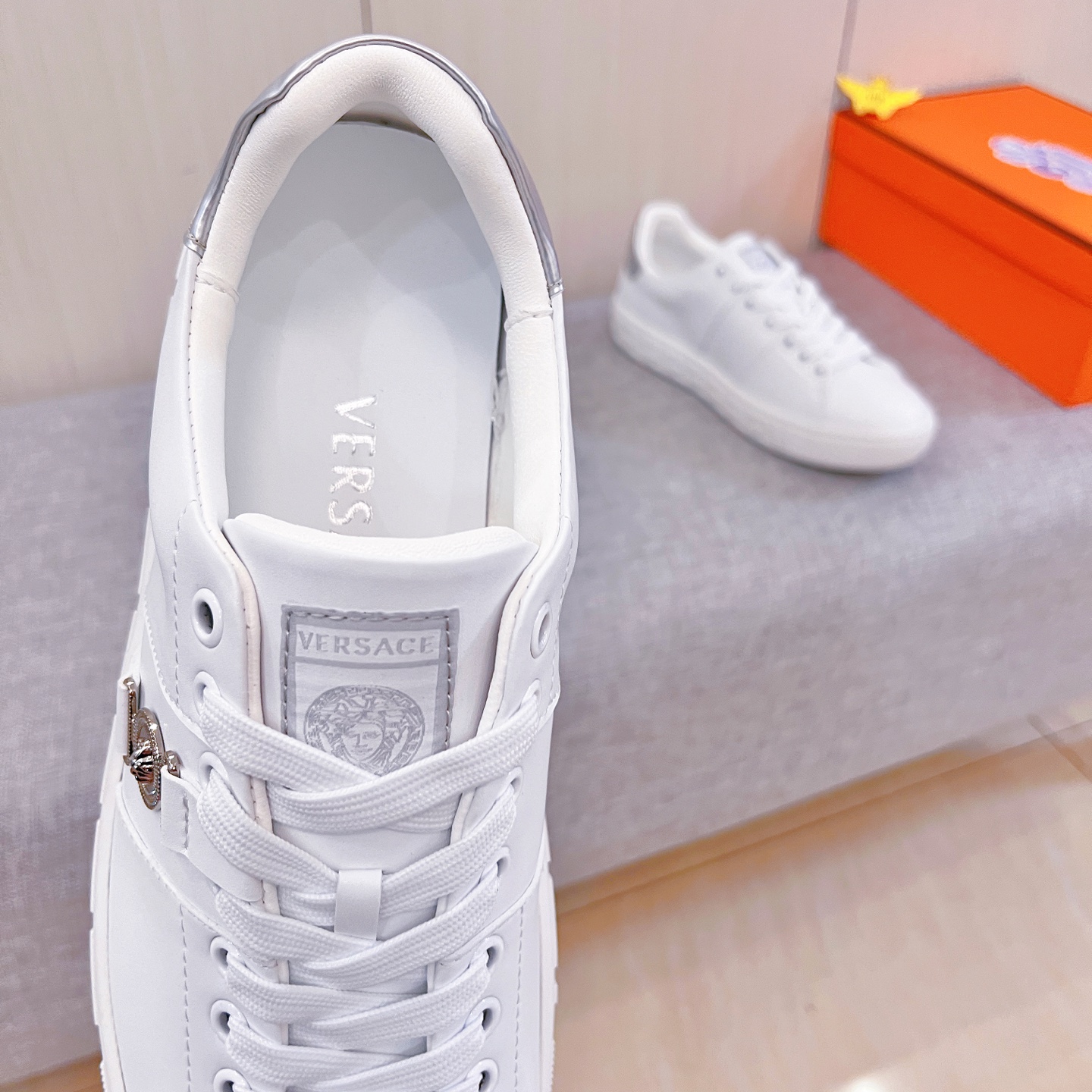 Versace Leather Low-Top Sneakers White/Silver