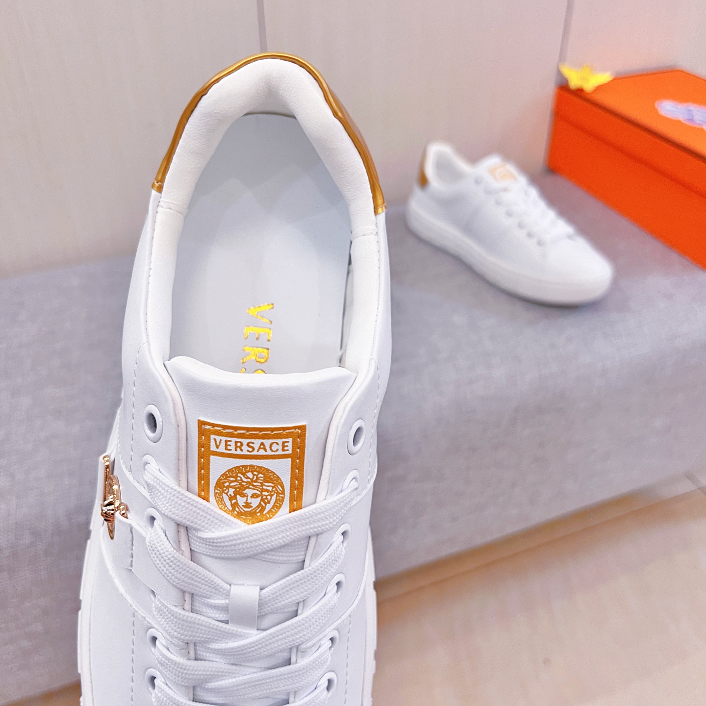 Versace Leather Low-Top Sneakers White/Gold