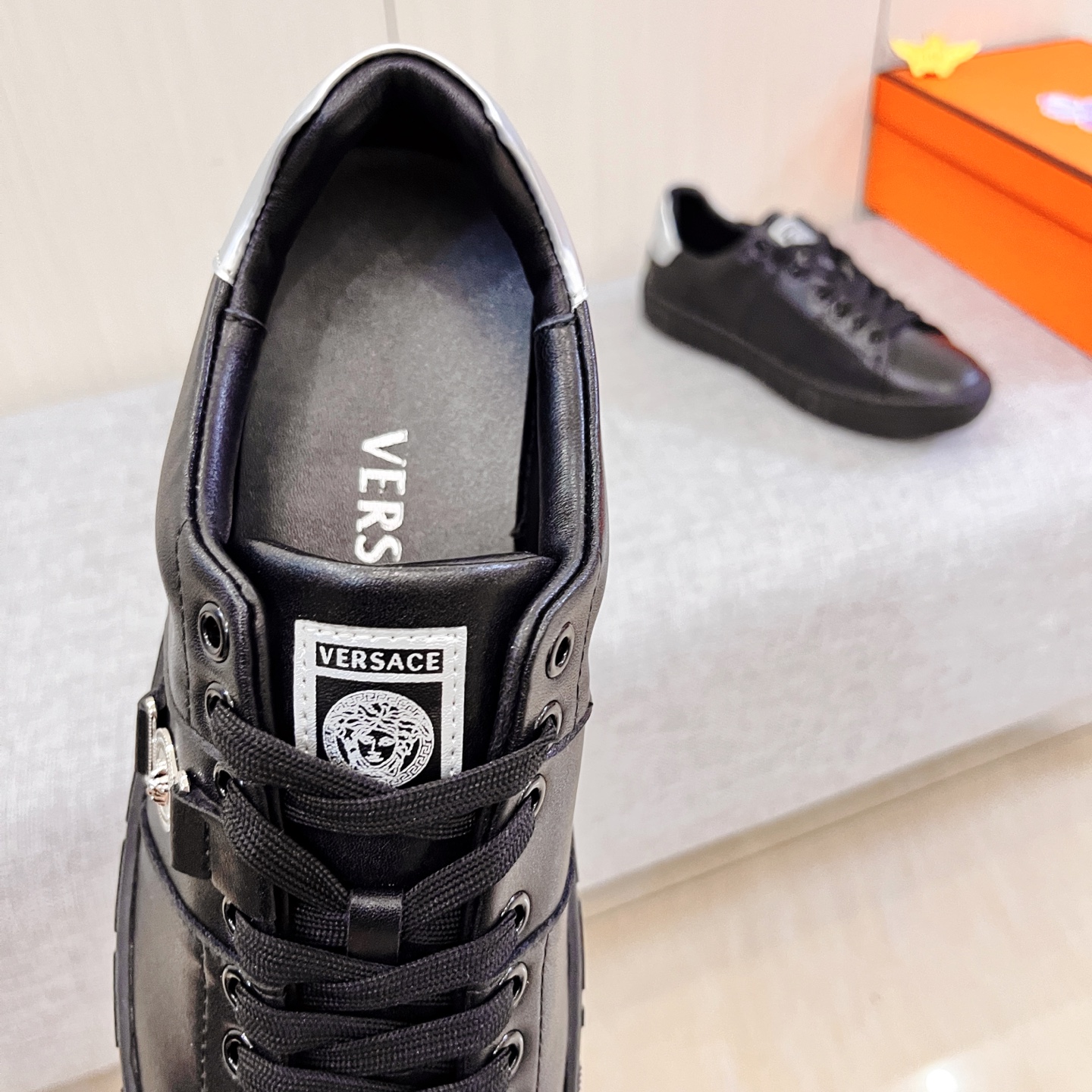 Versace Leather Low-Top Sneakers Black