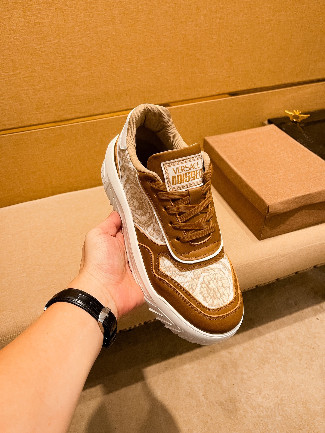 Versace Men's Baroque Sneakers Brown