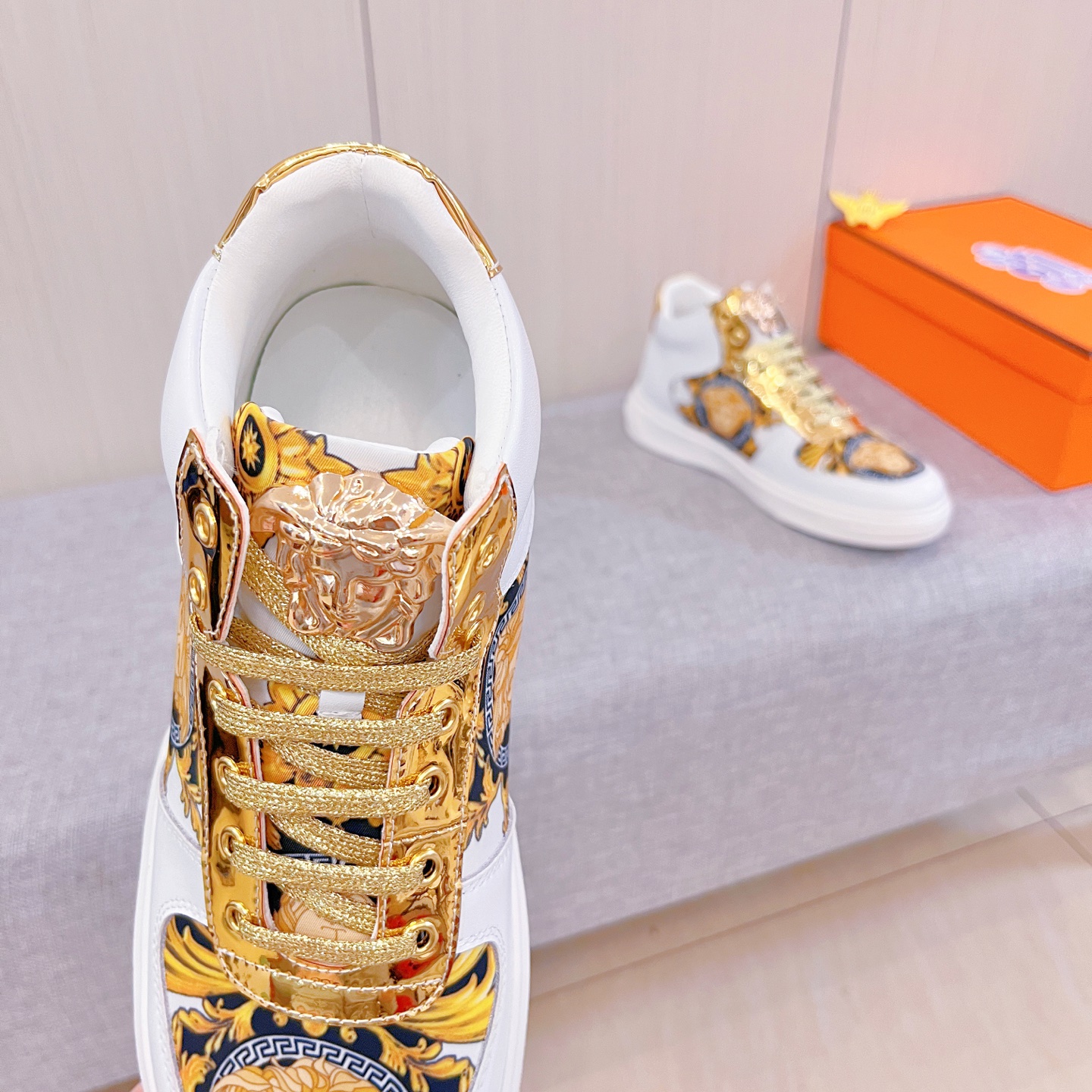 Versace Medusa High-Top Sneakers White/Gold