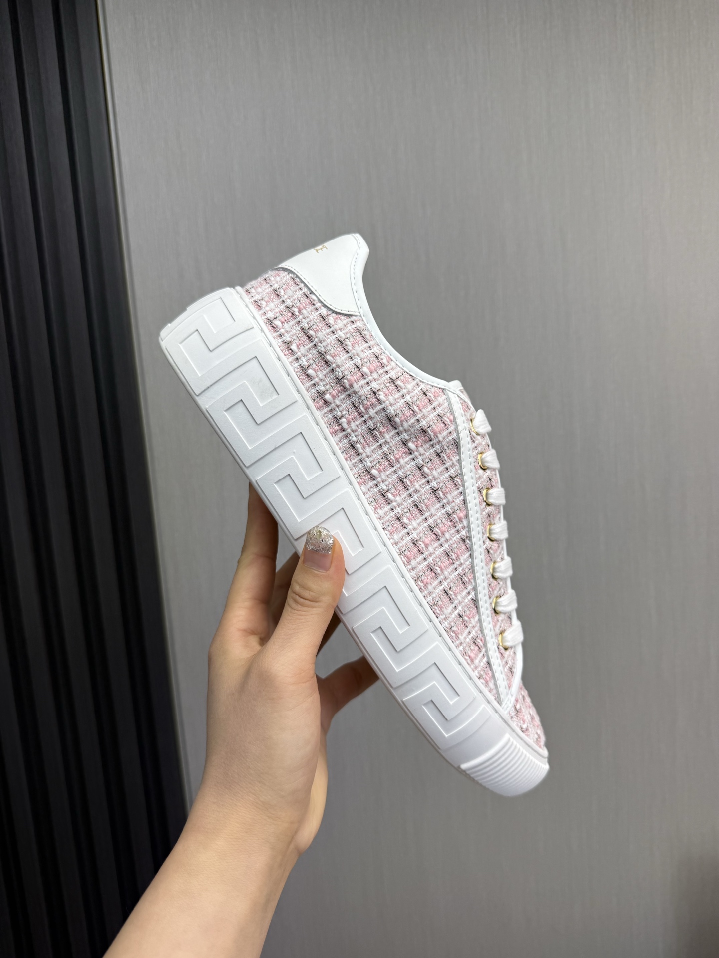 Versace Tweed Low-Top Sneakers Pink
