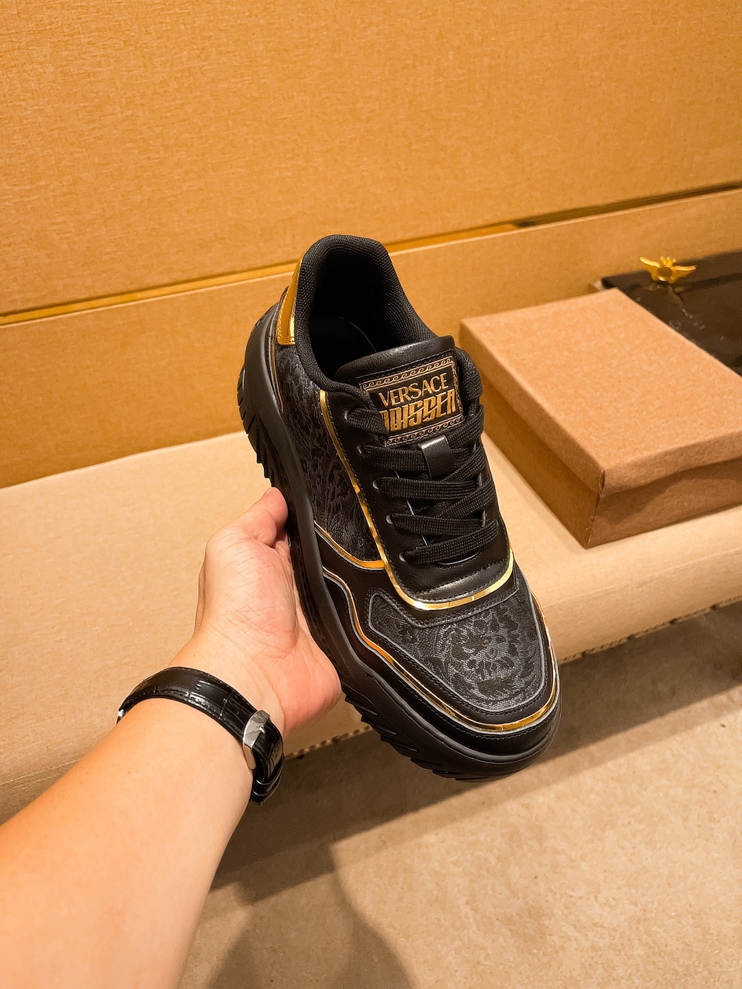 Versace Chunky Low-Top Sneakers Black Gold