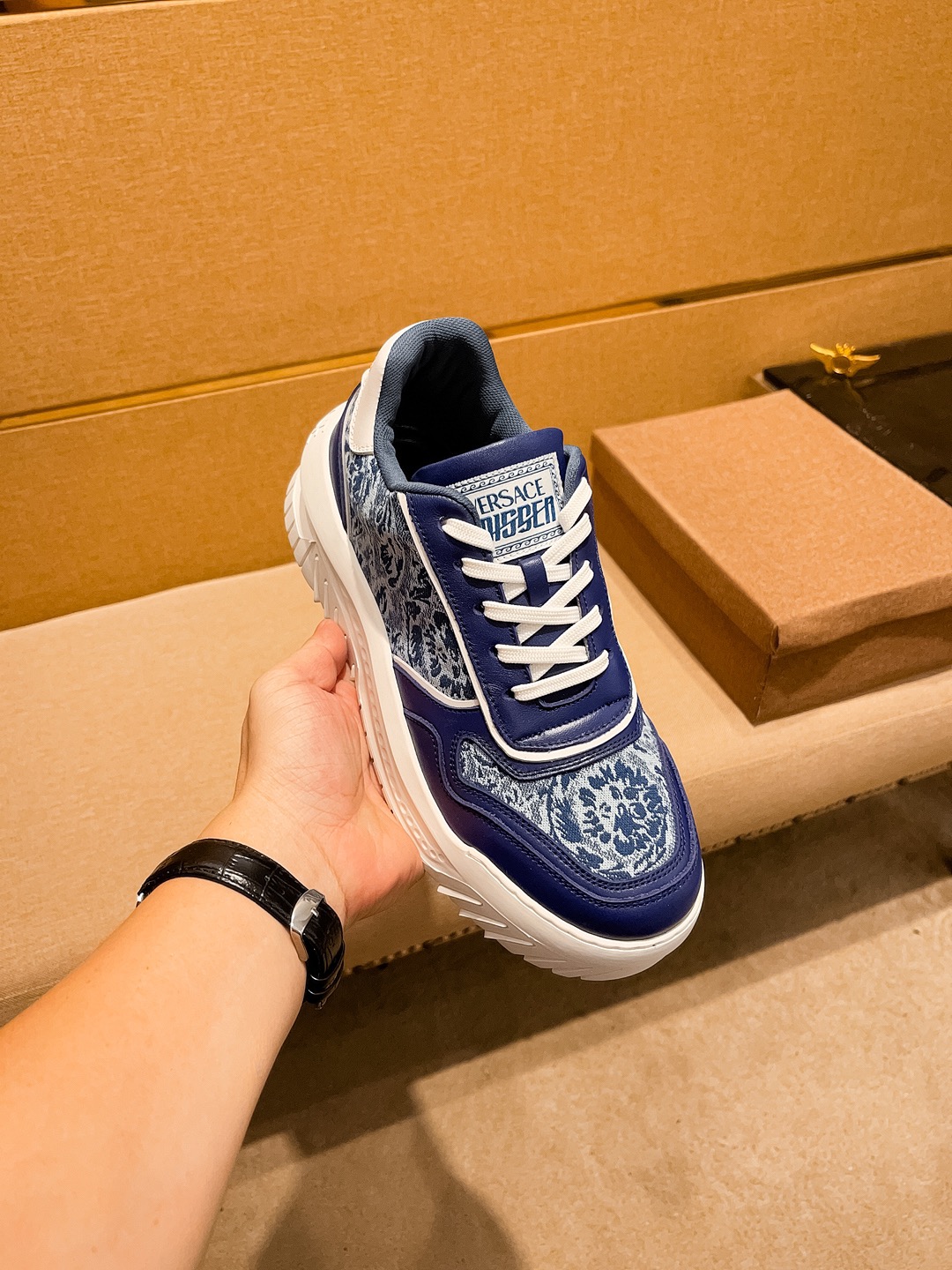 Versace Jacquard Low-Top Sneakers Blue