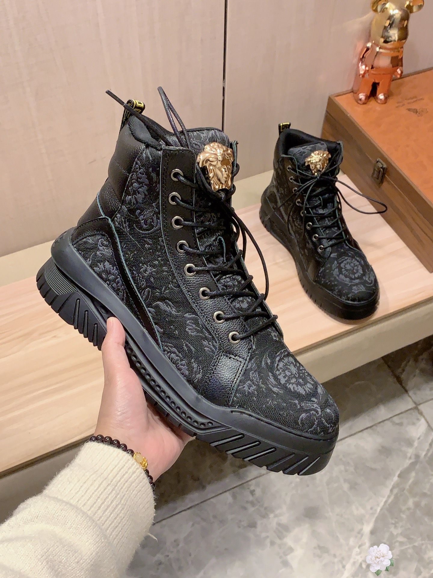 Versace Medusa High-Top Boots Black