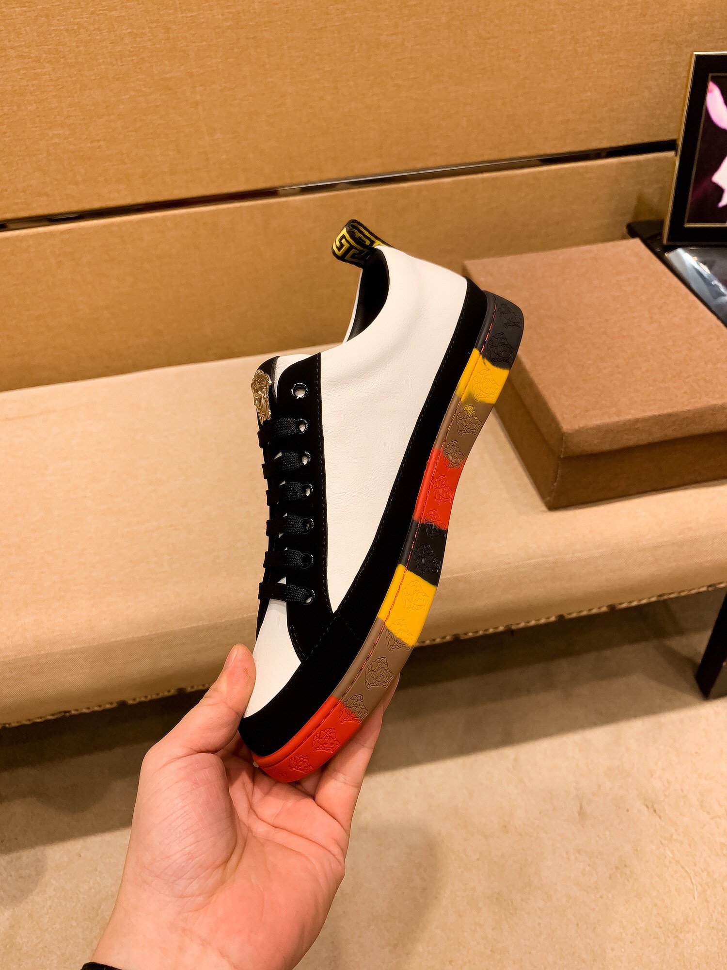 Versace Medusa Leather Low-Top Sneakers Black/White