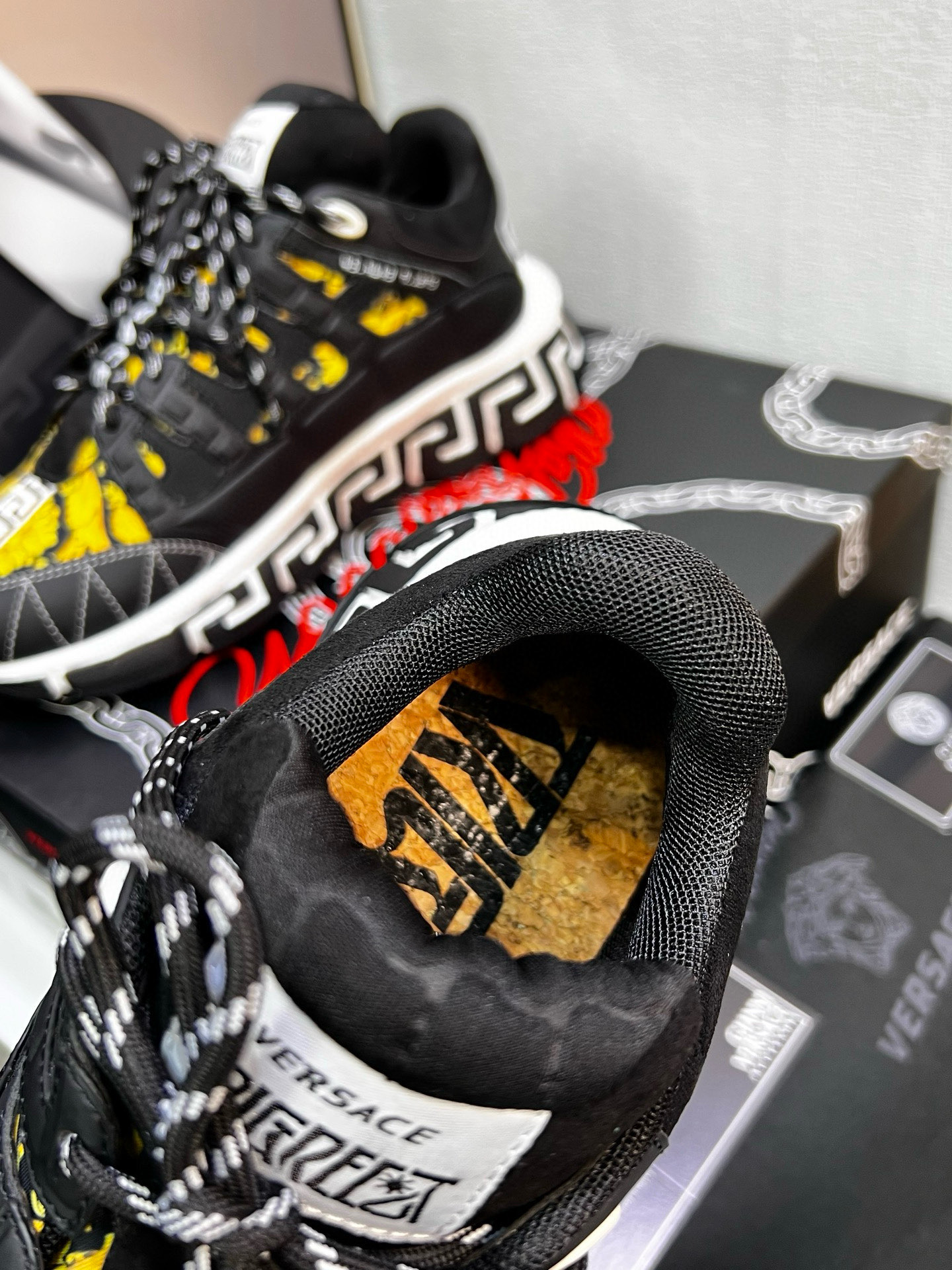 Versace Trigreca Chunky Sneakers Black Yellow
