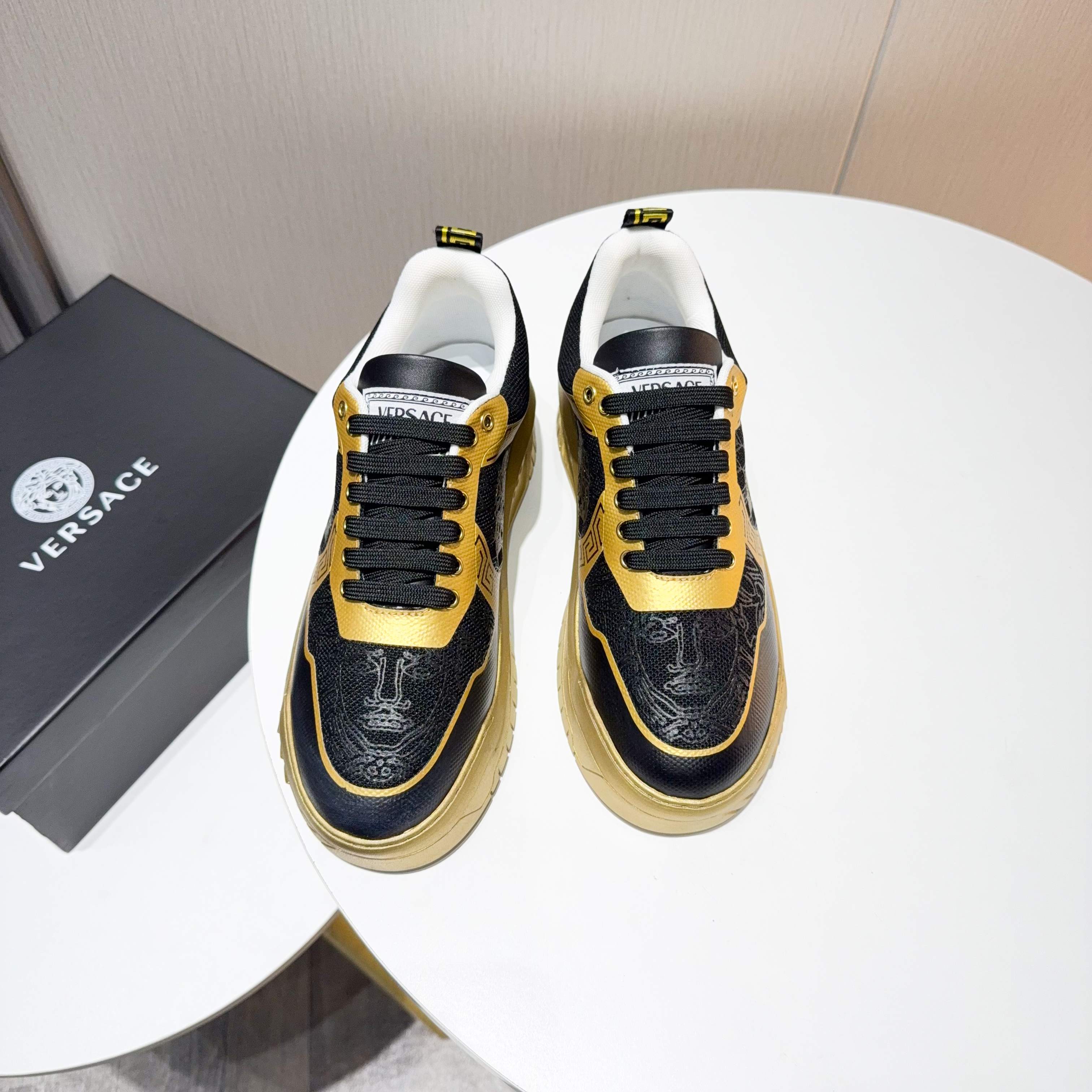 Versace Grace Labyrinth Knit Sneakers Black Gold