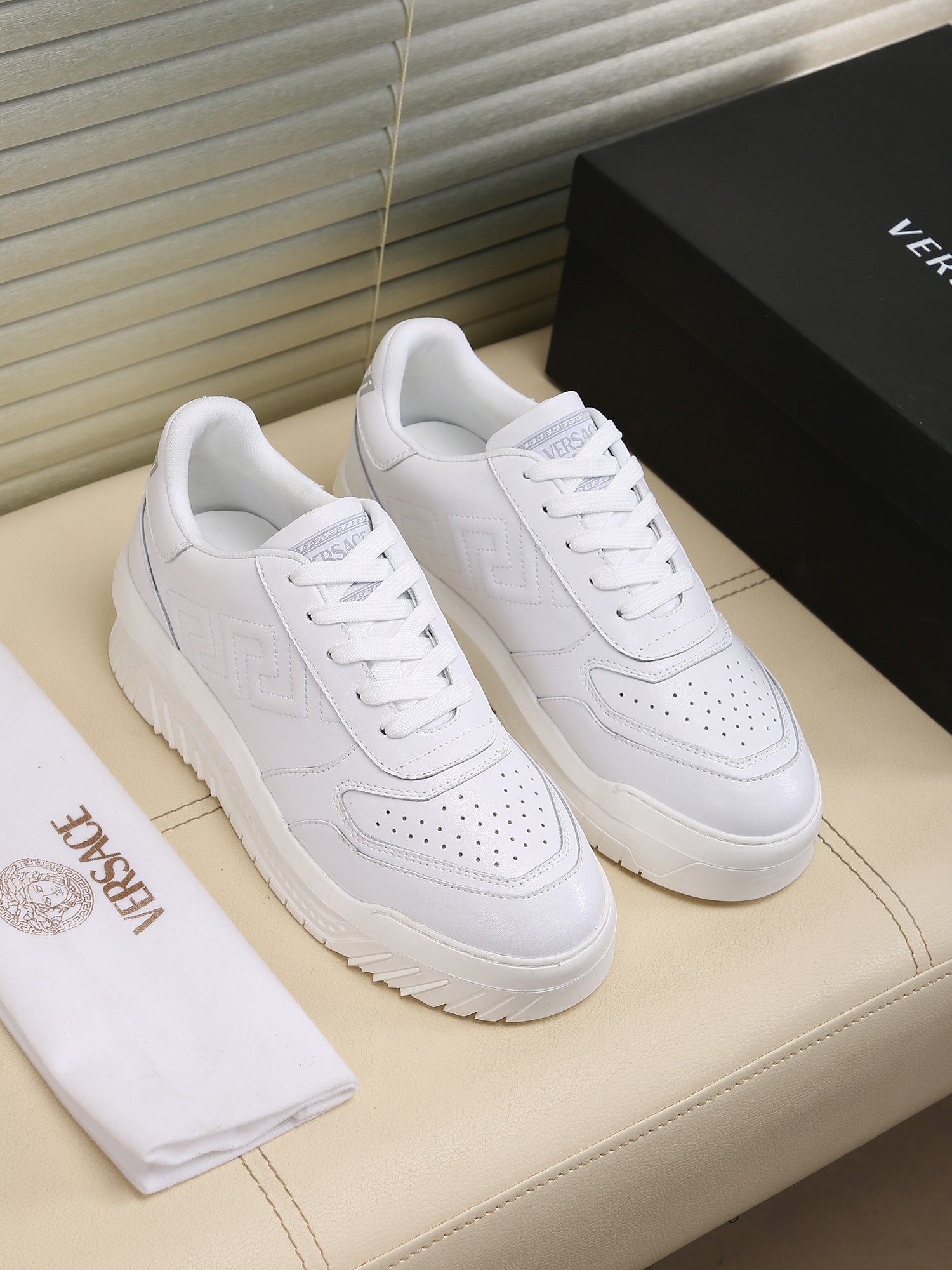 Versace Grace Labyrinth Knit Sneakers White