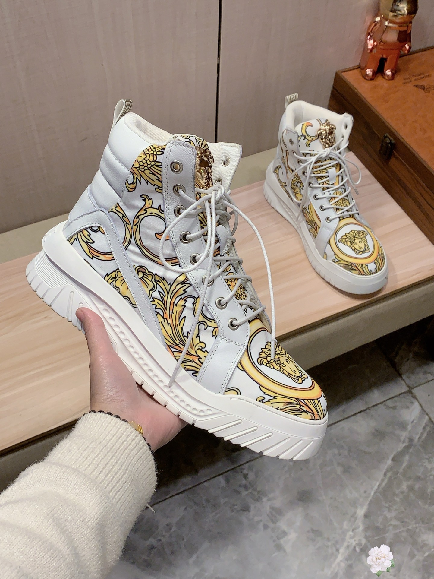 Versace Baroque High-Top Sneakers White/Gold