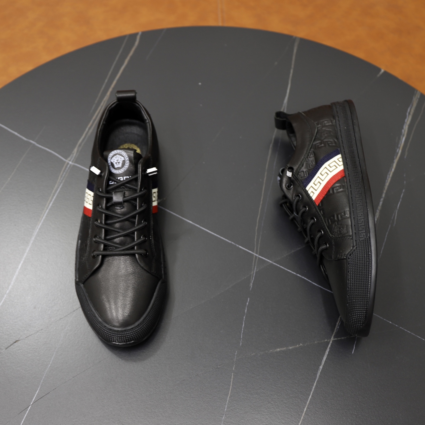 Versace Leather Low-Top Sneakers Black