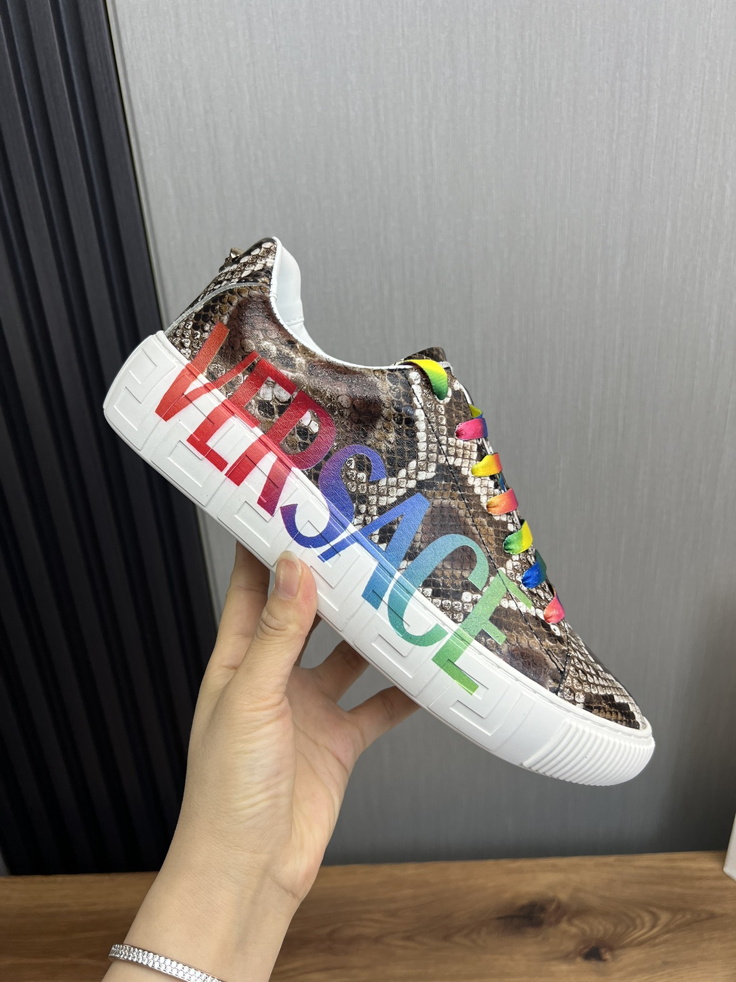 Versace Snakeskin Leather Sneakers Multi