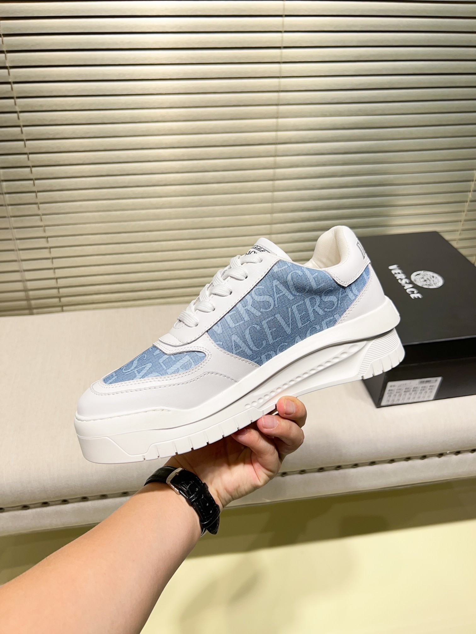 Versace Greca Knit Chunky Sneakers Blue