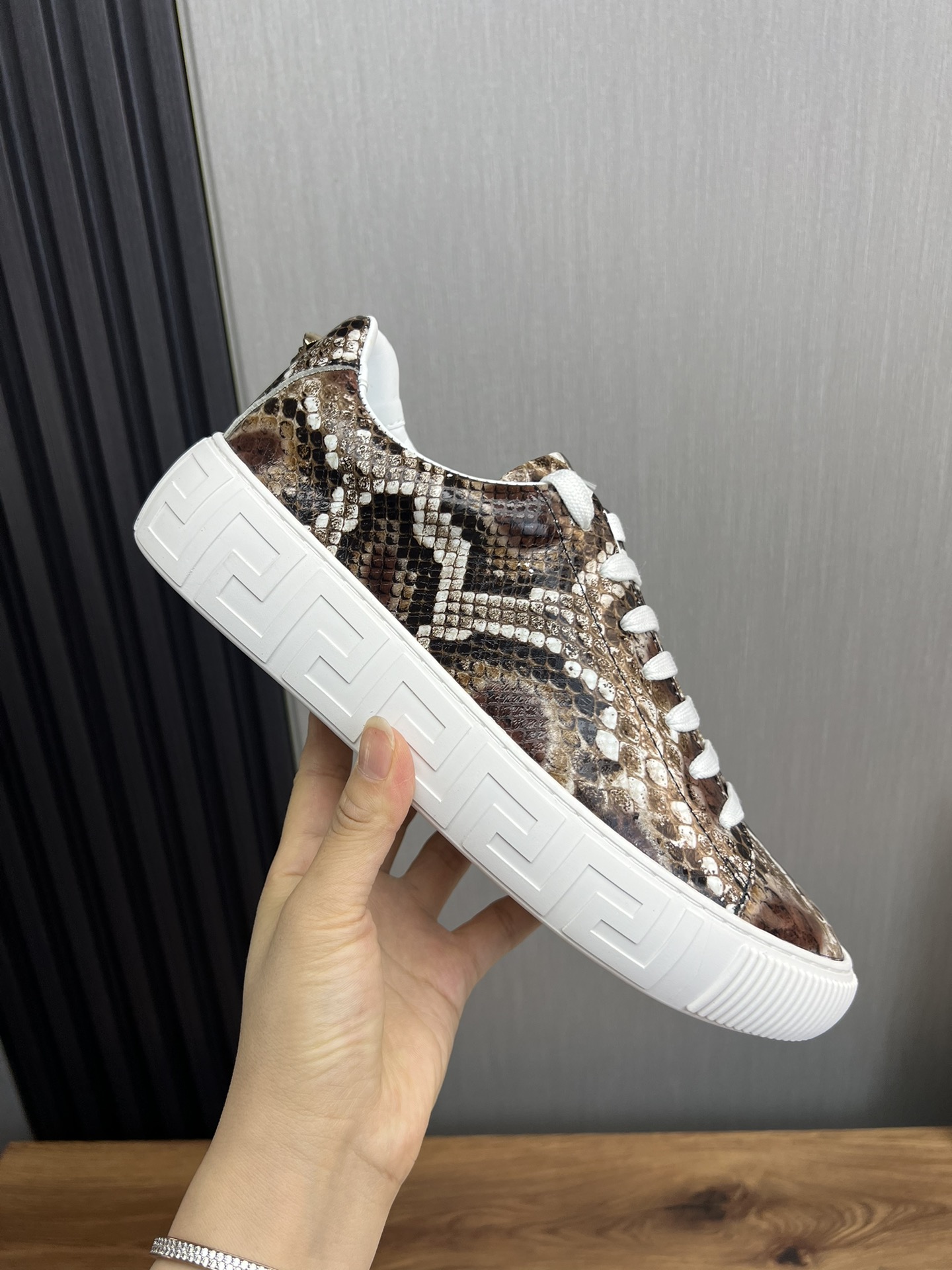 Versace Leather Platform Sneakers Brown