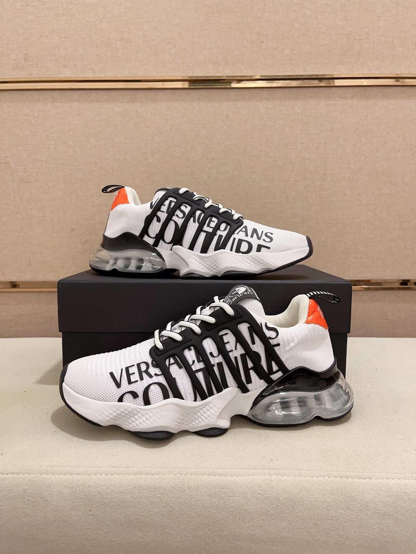 Versace Jeans Couture Knit Sneakers White/Black/Orange