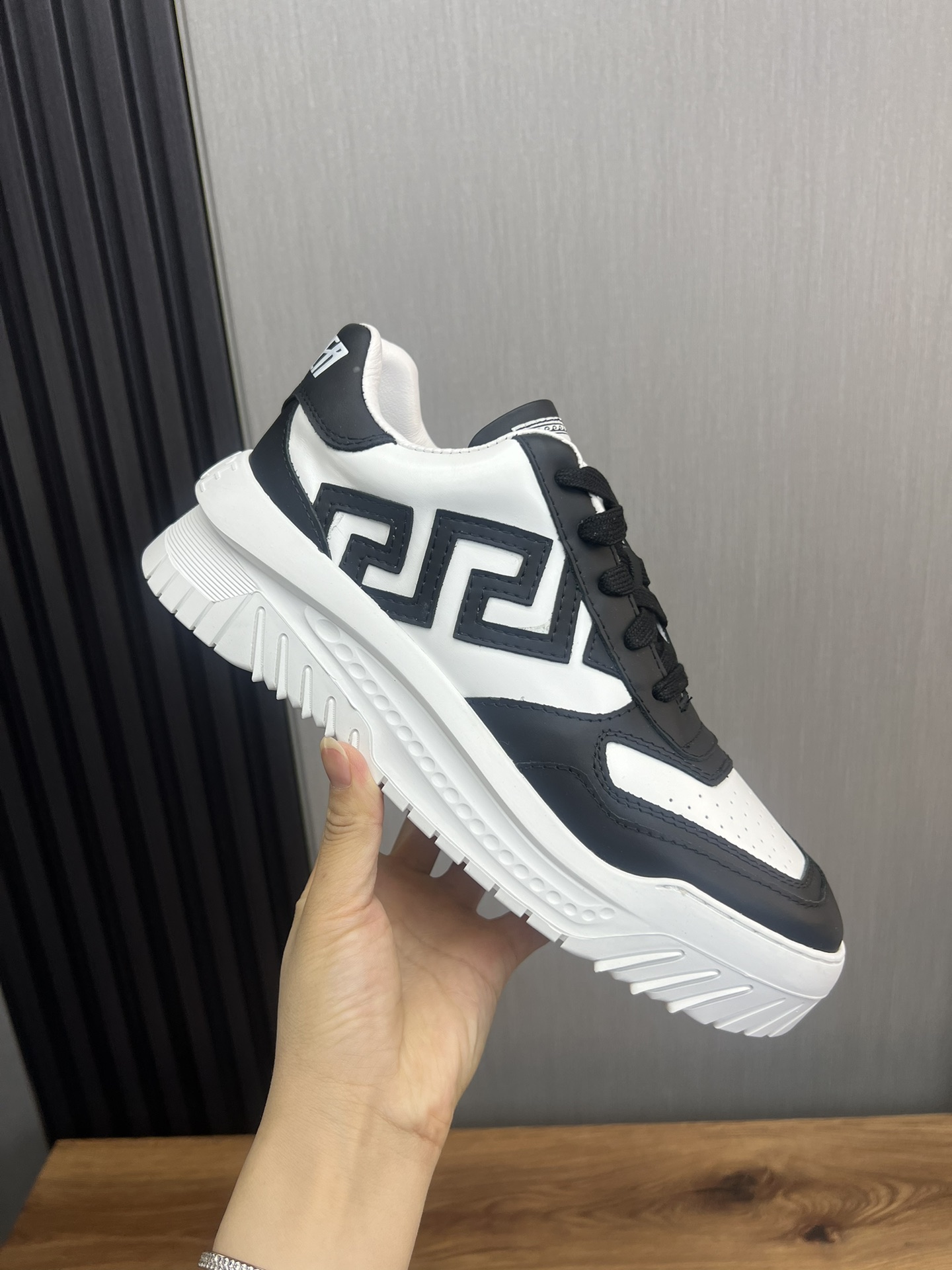 Versace Odissea Leather Low-Top Sneakers Black/White