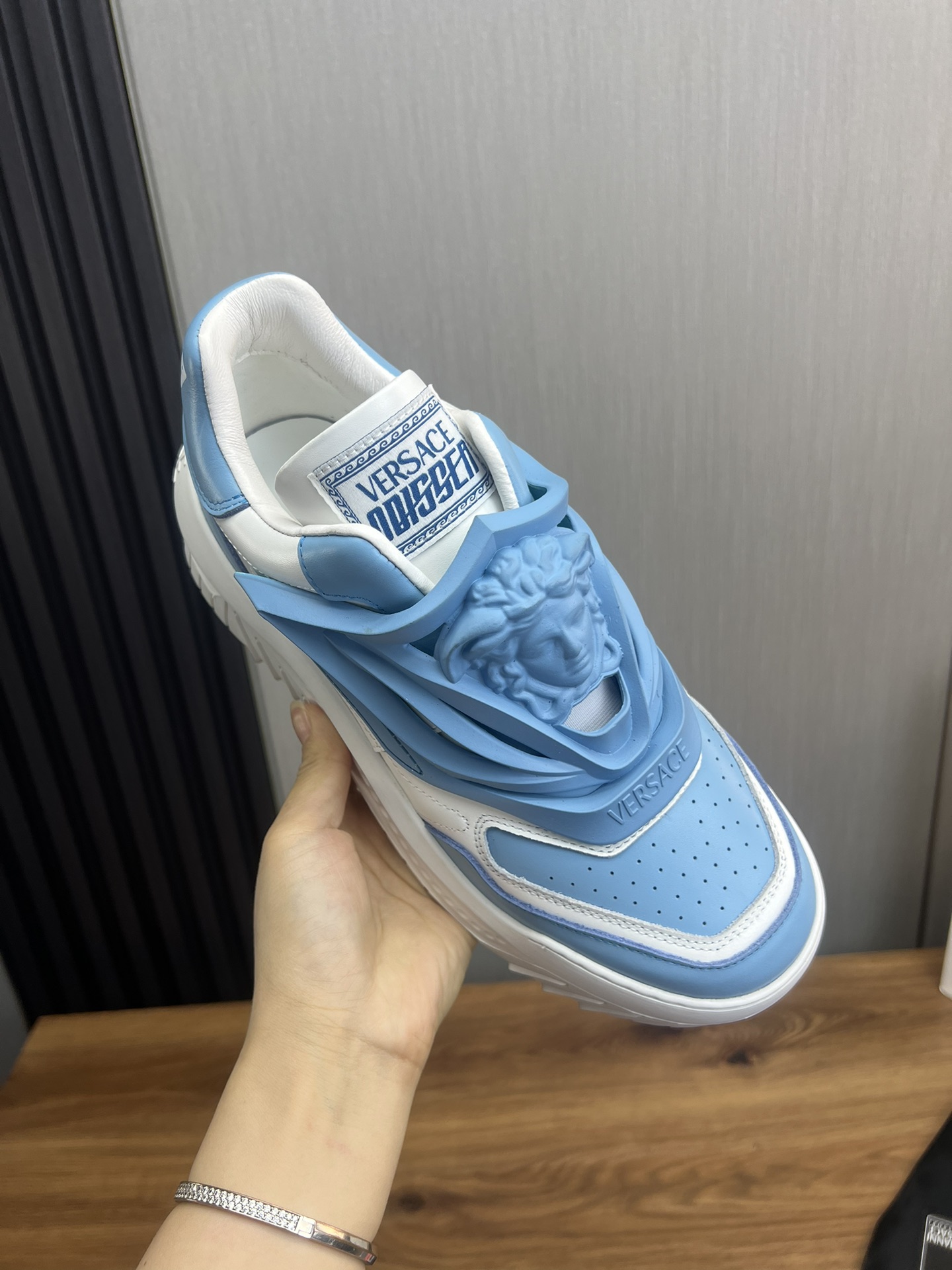 Versace Leather Casual Sneakers Blue/White