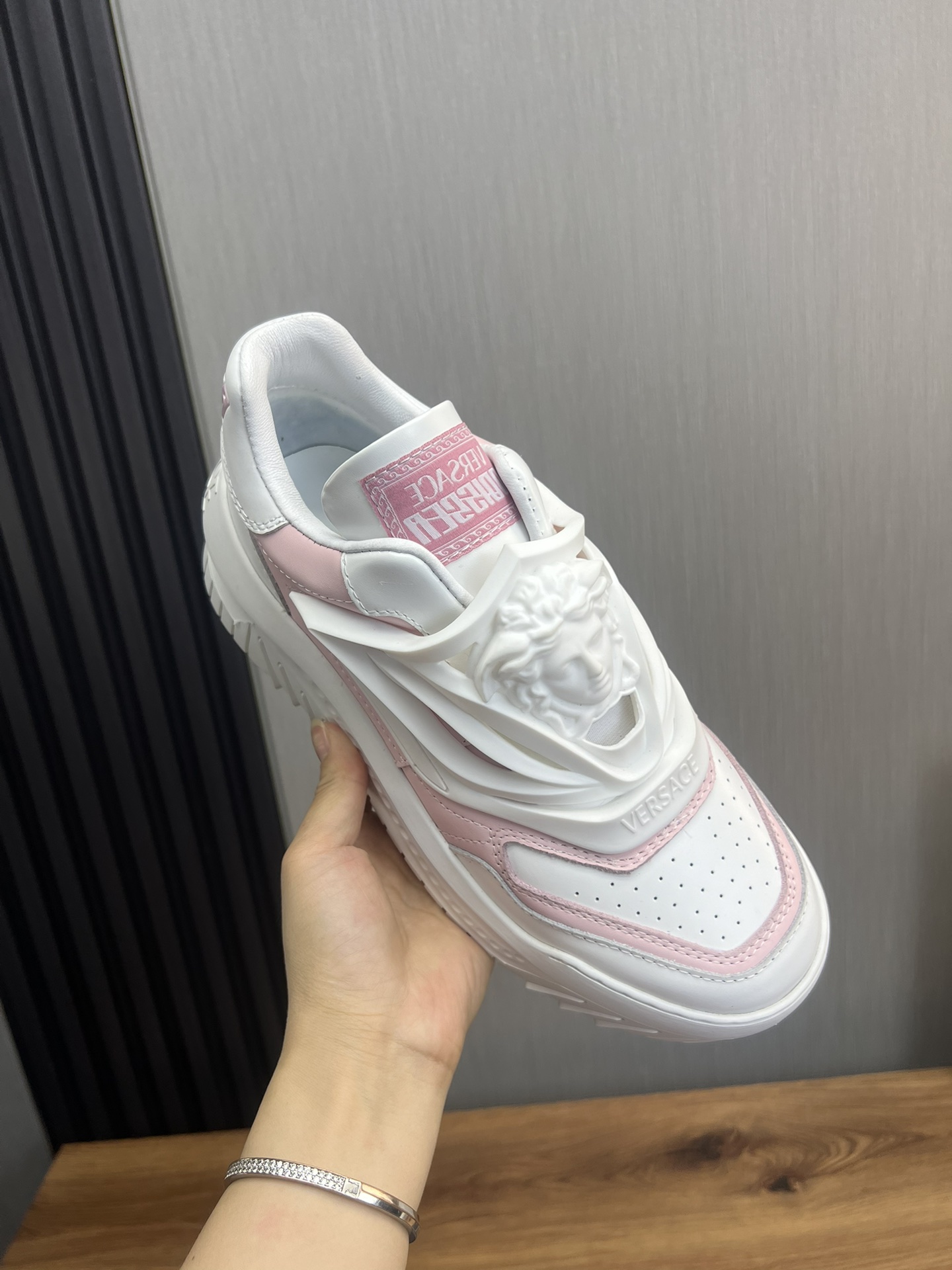 Versace Leather Chunky Sneakers White Pink