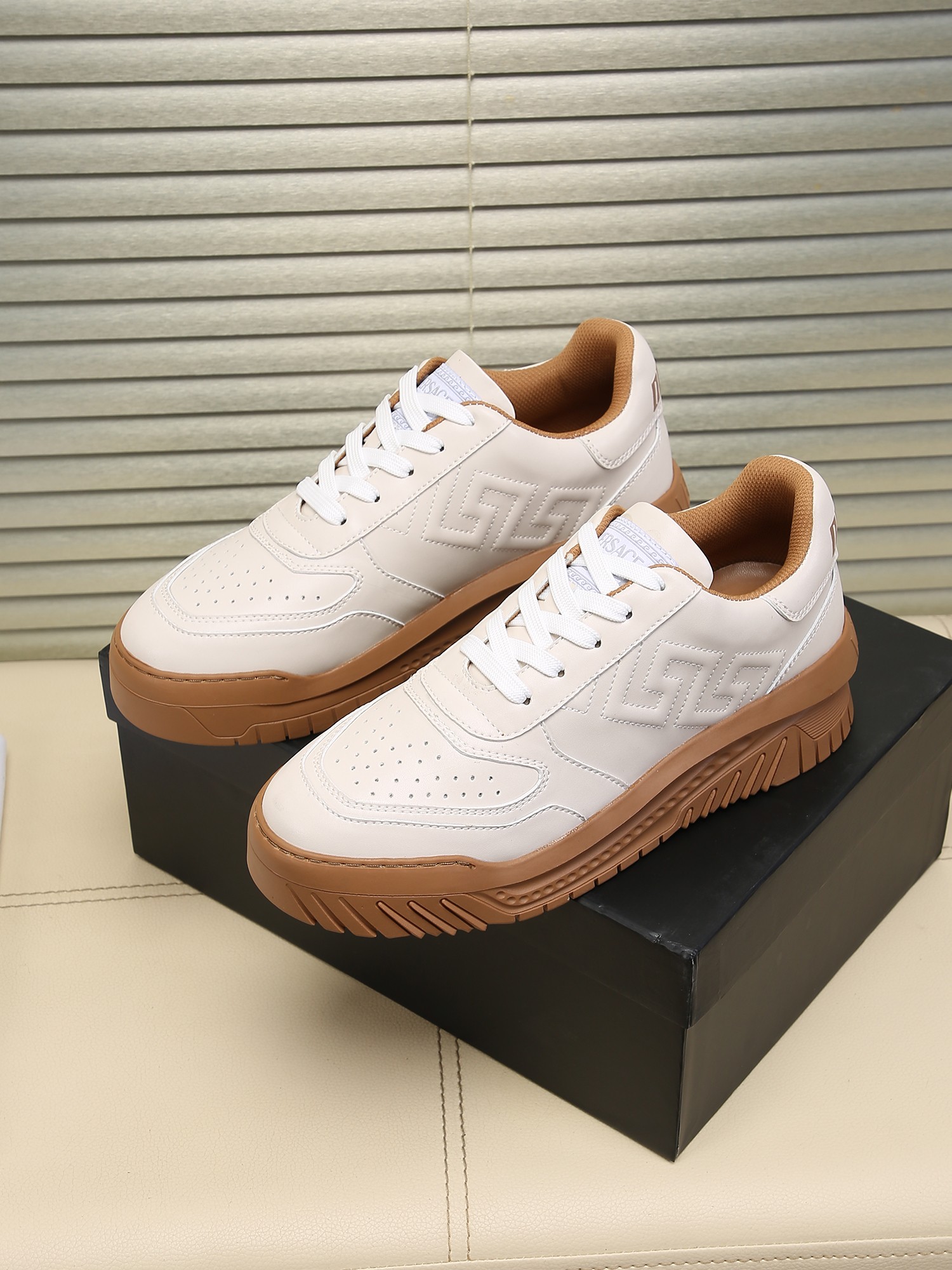 Versace Greek Key Chunky Sneakers White/Tan