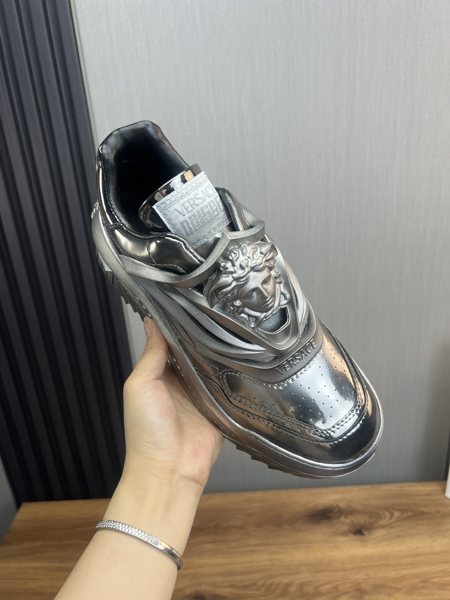 Versace Medusa Leather Sneakers Silver