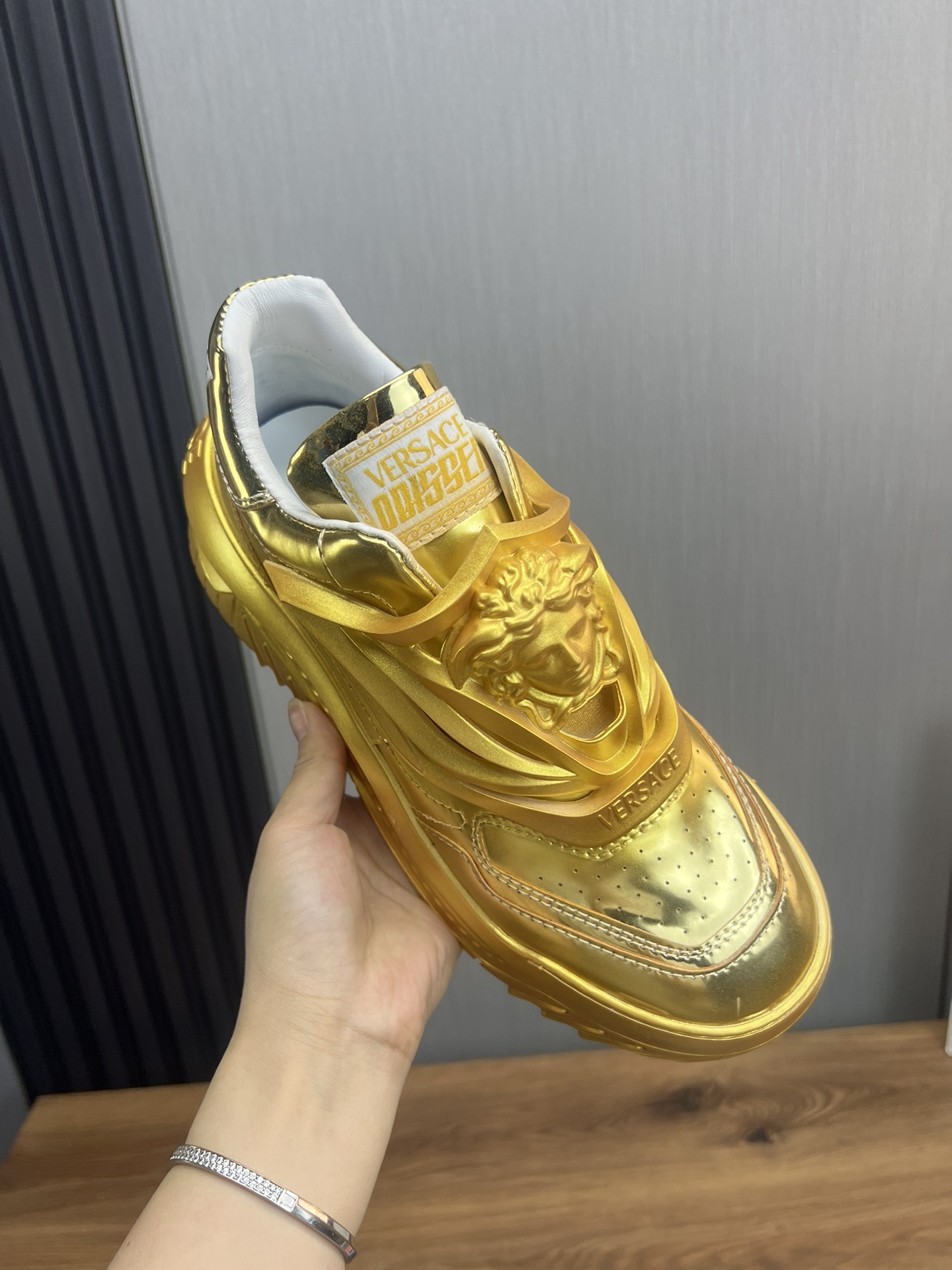 Versace Odissea Leather Sneakers Gold