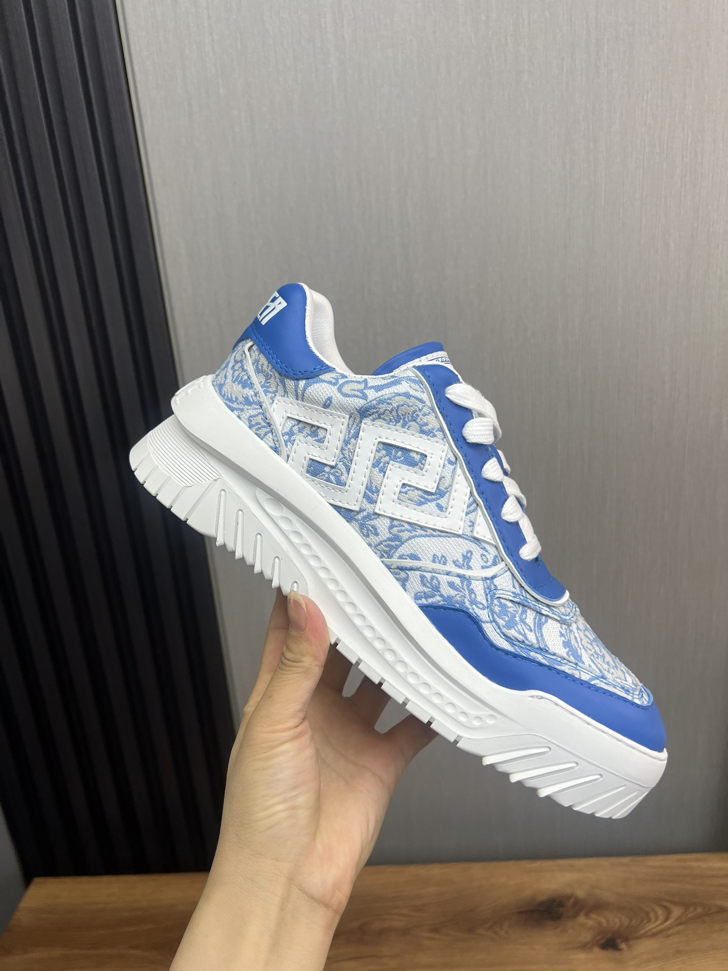 Versace Leather Casual Sneakers Blue