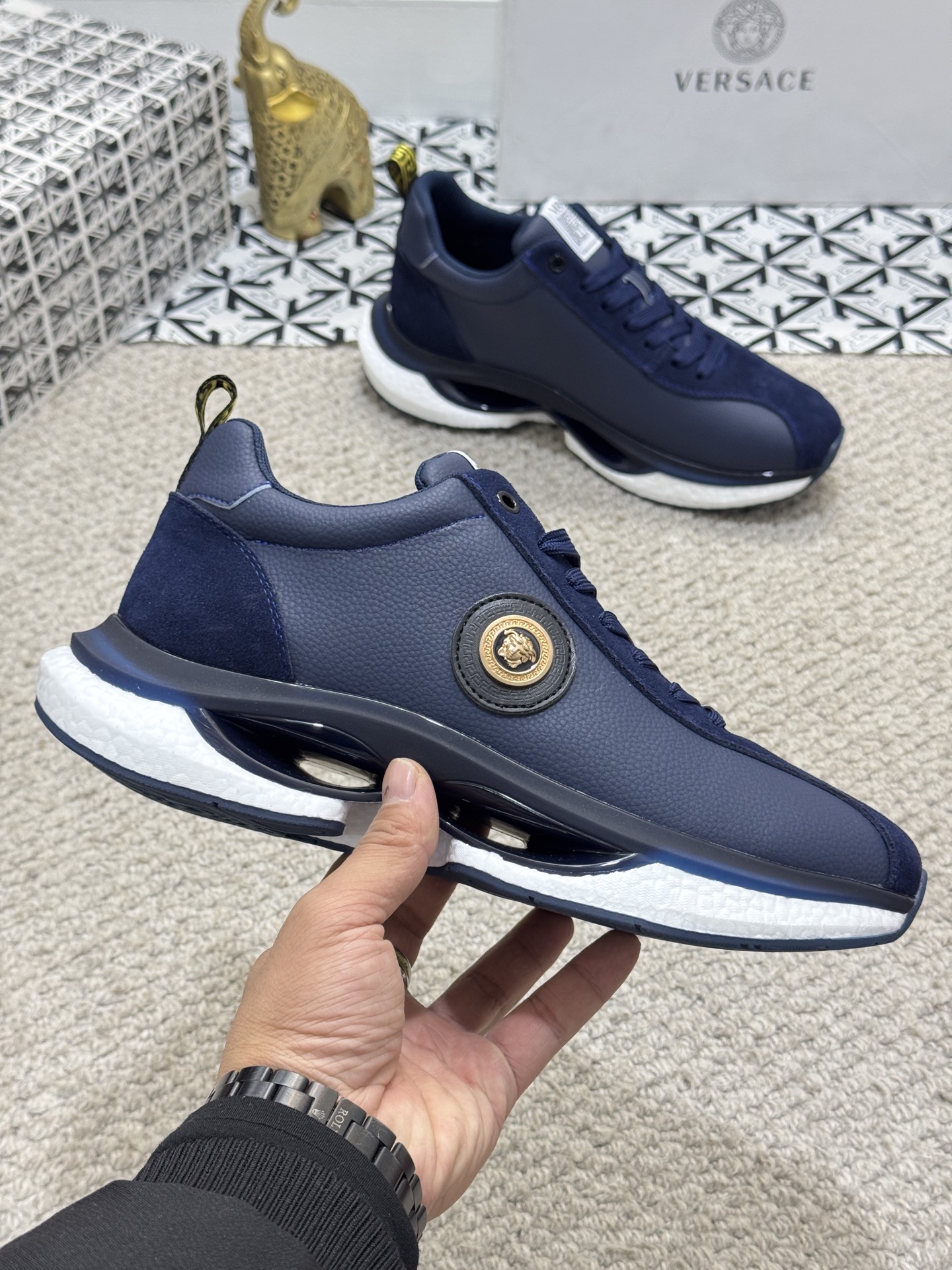 Versace Low-Top Runner Sneakers Navy