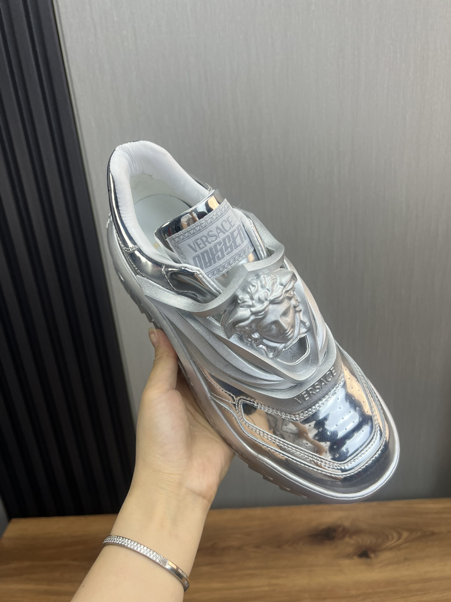 Versace Medusa Leather Sneakers Silver