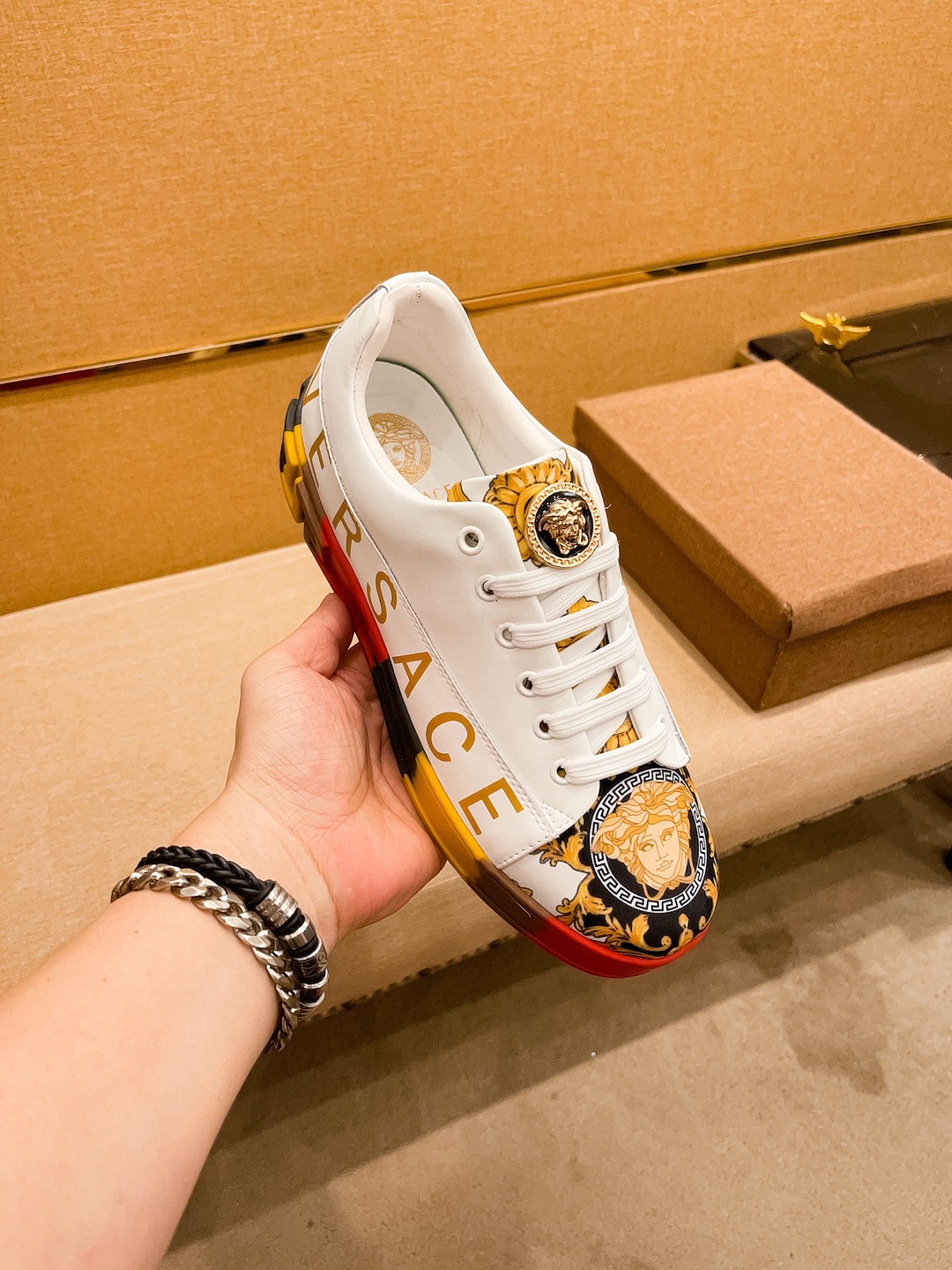 Versace Leather Low-Top Sneakers Multicolor