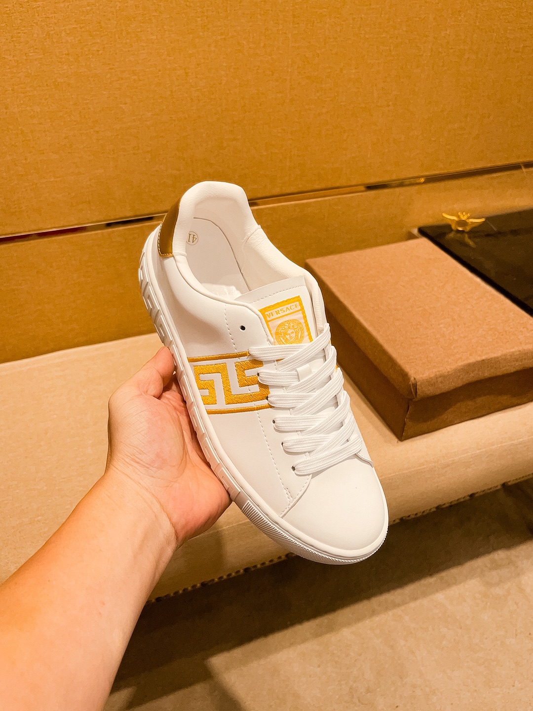 Versace Leather Low-Top Sneakers White/Gold
