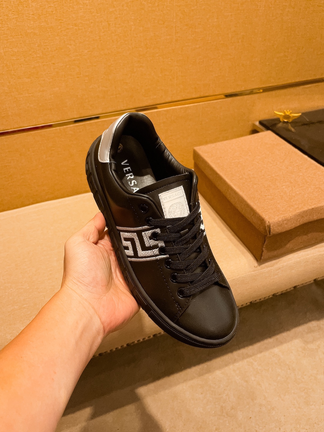 Versace Leather Low-Top Sneakers Black